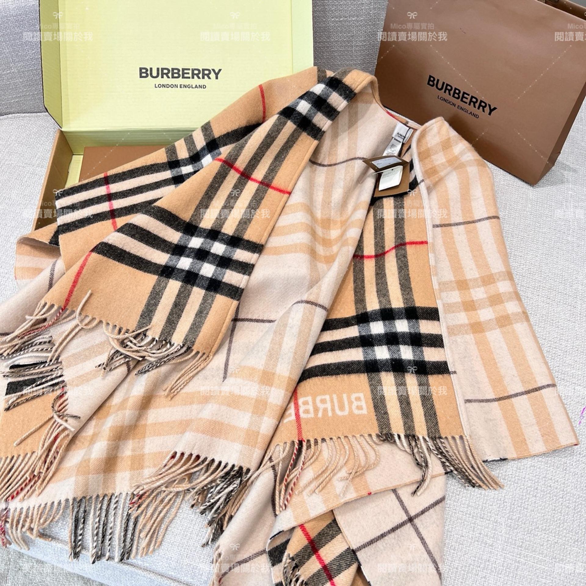 Burberry 新 拼色羊絨斗篷 披肩外套 香檳色 · - 137x152cm 成份 100%山羊絨 