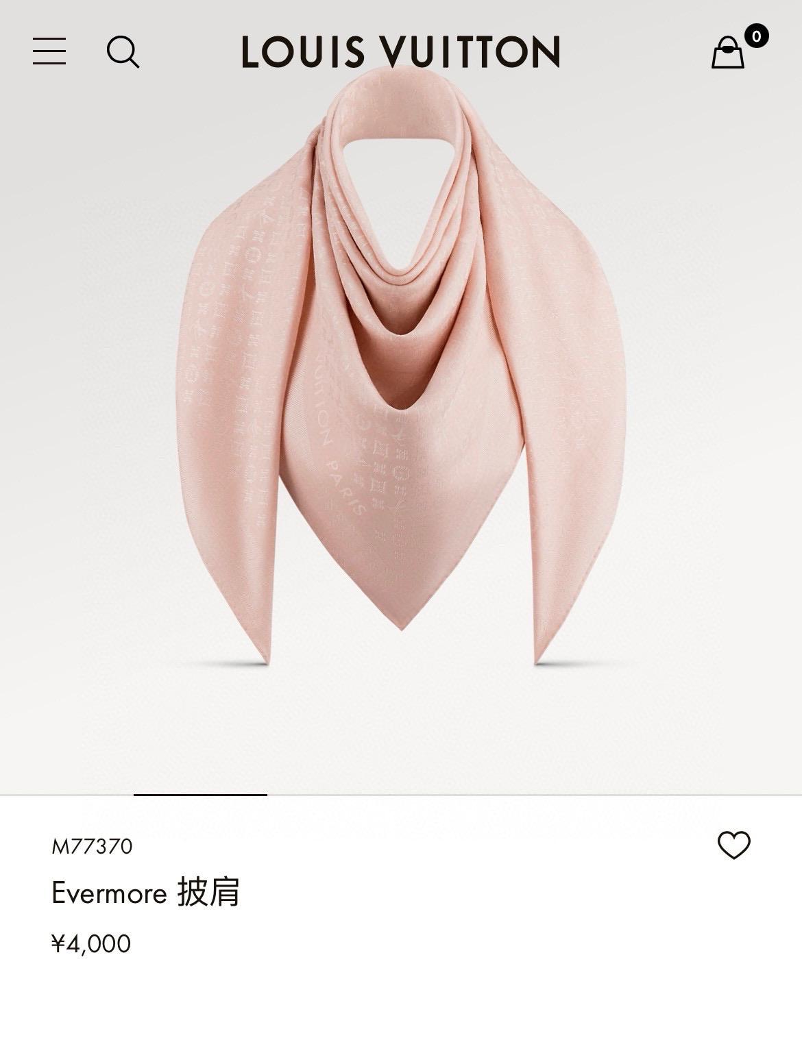 LV 𝐋𝐨𝐮𝐢𝐬 𝐕𝐮𝐢𝐭𝐭𝐨𝐧 粉色 M77370《Evermore提花披肩 圍巾》 Size：120x120cm - 60%真絲40%羊毛