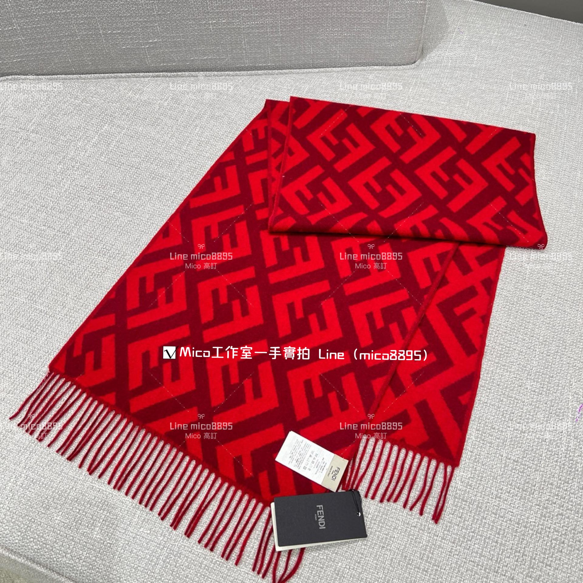 FENDI 《大F羊絨披肩 圍巾》紅色 Size：48 x170cm 100%羊絨 