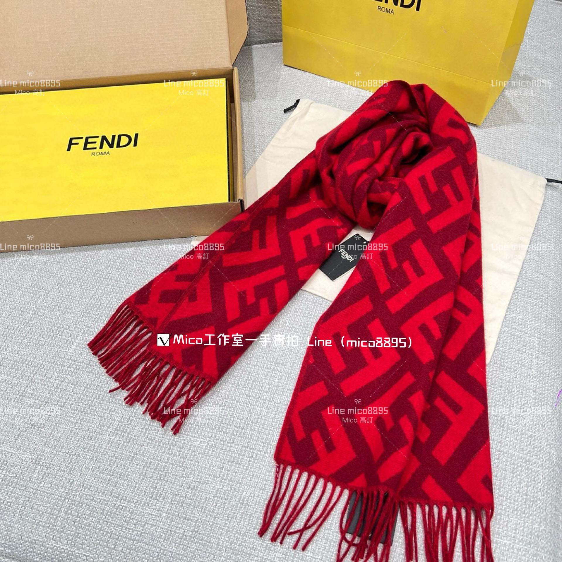 FENDI 《大F羊絨披肩 圍巾》紅色 Size：48 x170cm 100%羊絨 