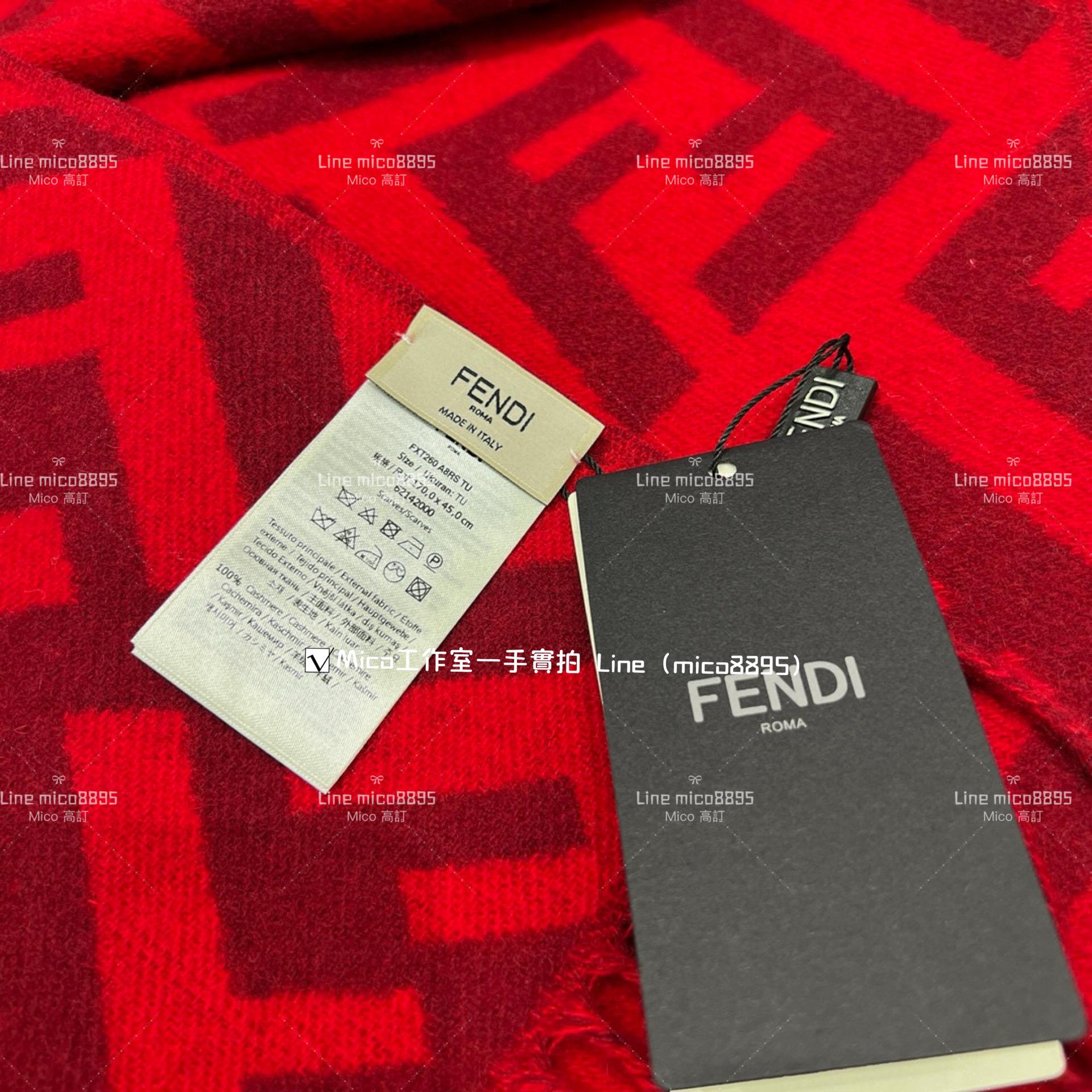 FENDI 《大F羊絨披肩 圍巾》紅色 Size：48 x170cm 100%羊絨 