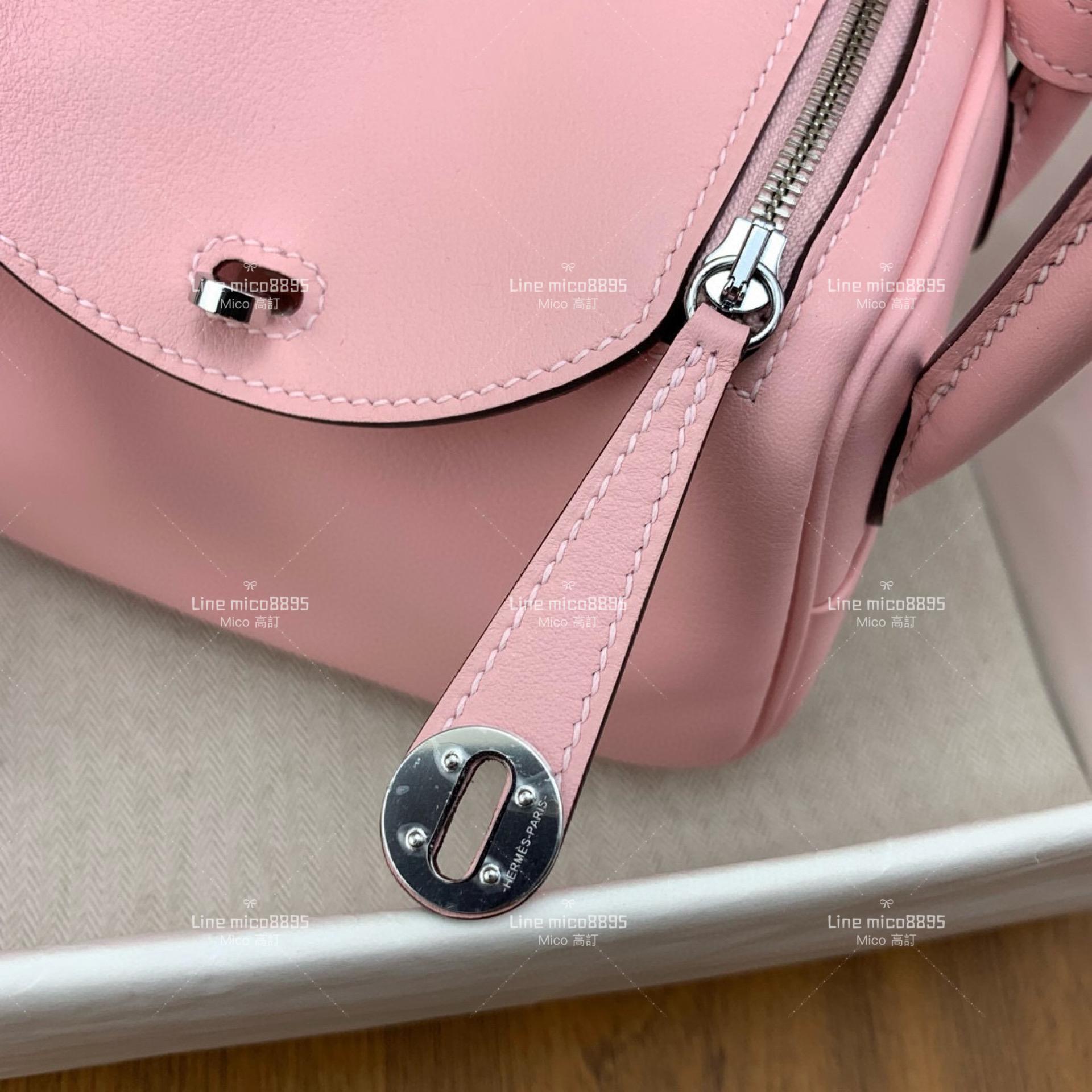 HERMES mini Lindy swift 3Q粉 銀扣，全手工手縫