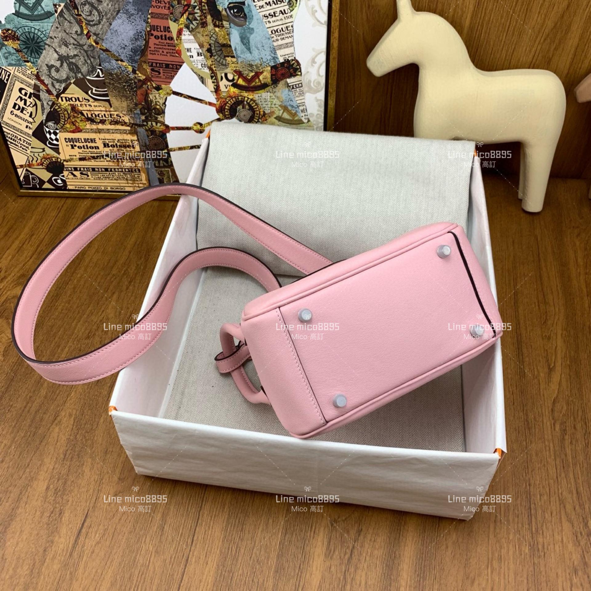 HERMES mini Lindy swift 3Q粉 銀扣，全手工手縫