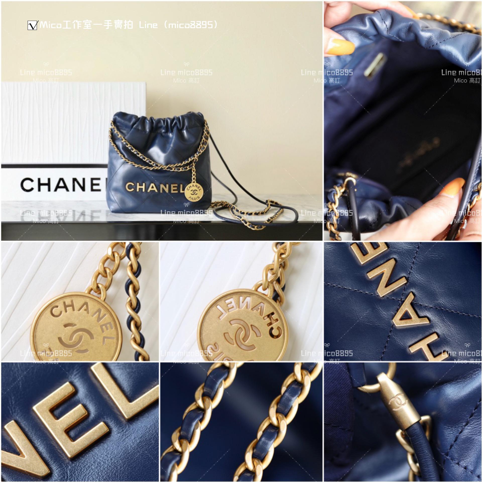 Chanel 手工坊系列 mini22Bag 海軍藍/金釦 尺寸：𝟣𝟫*𝟤𝟢*𝟨 𝖼𝗆