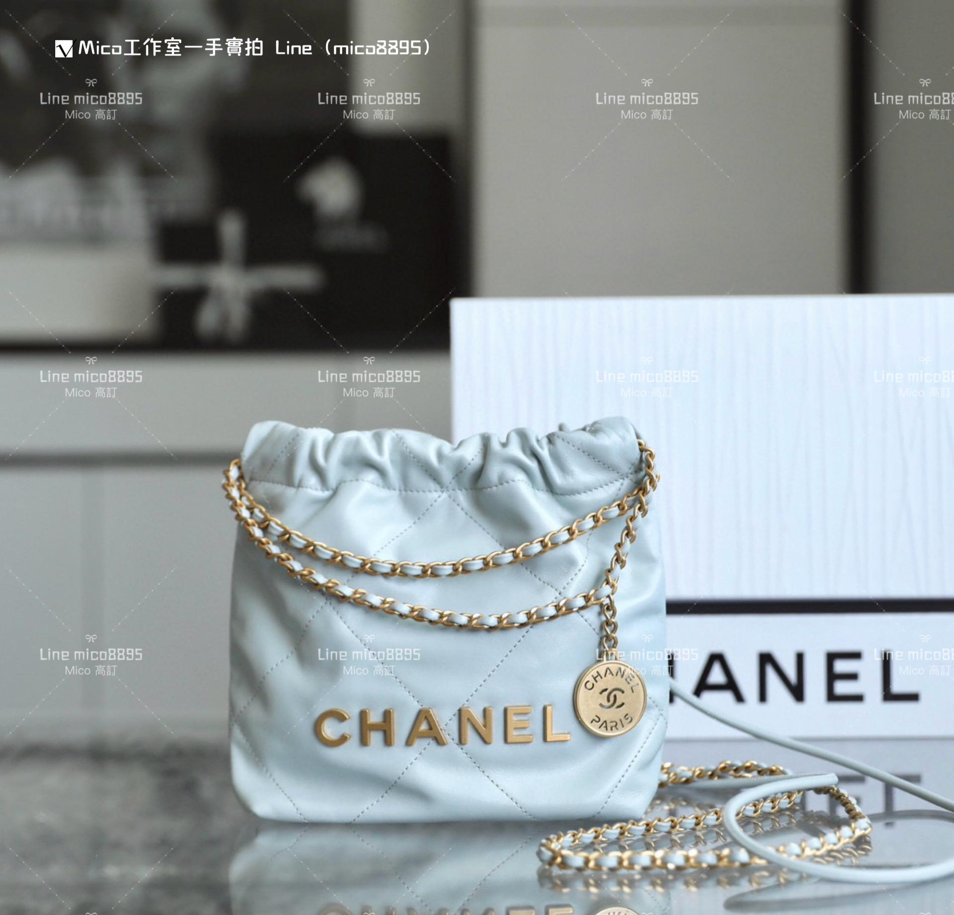 Chanel 手工坊系列 mini22Bag 霧霾藍/金釦 尺寸：𝟣𝟫*𝟤𝟢*𝟨 𝖼𝗆