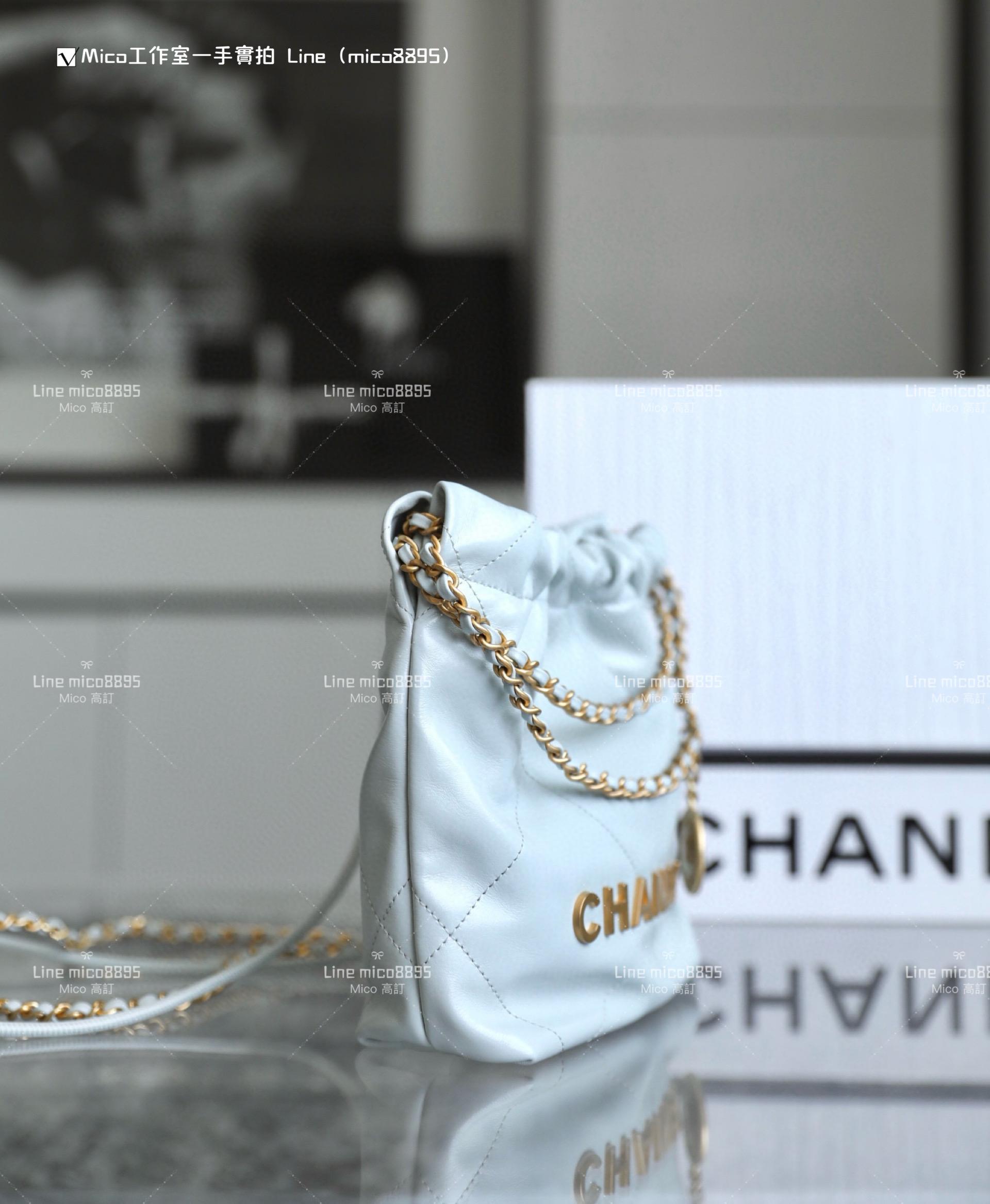 Chanel 手工坊系列 mini22Bag 霧霾藍/金釦 尺寸：𝟣𝟫*𝟤𝟢*𝟨 𝖼𝗆