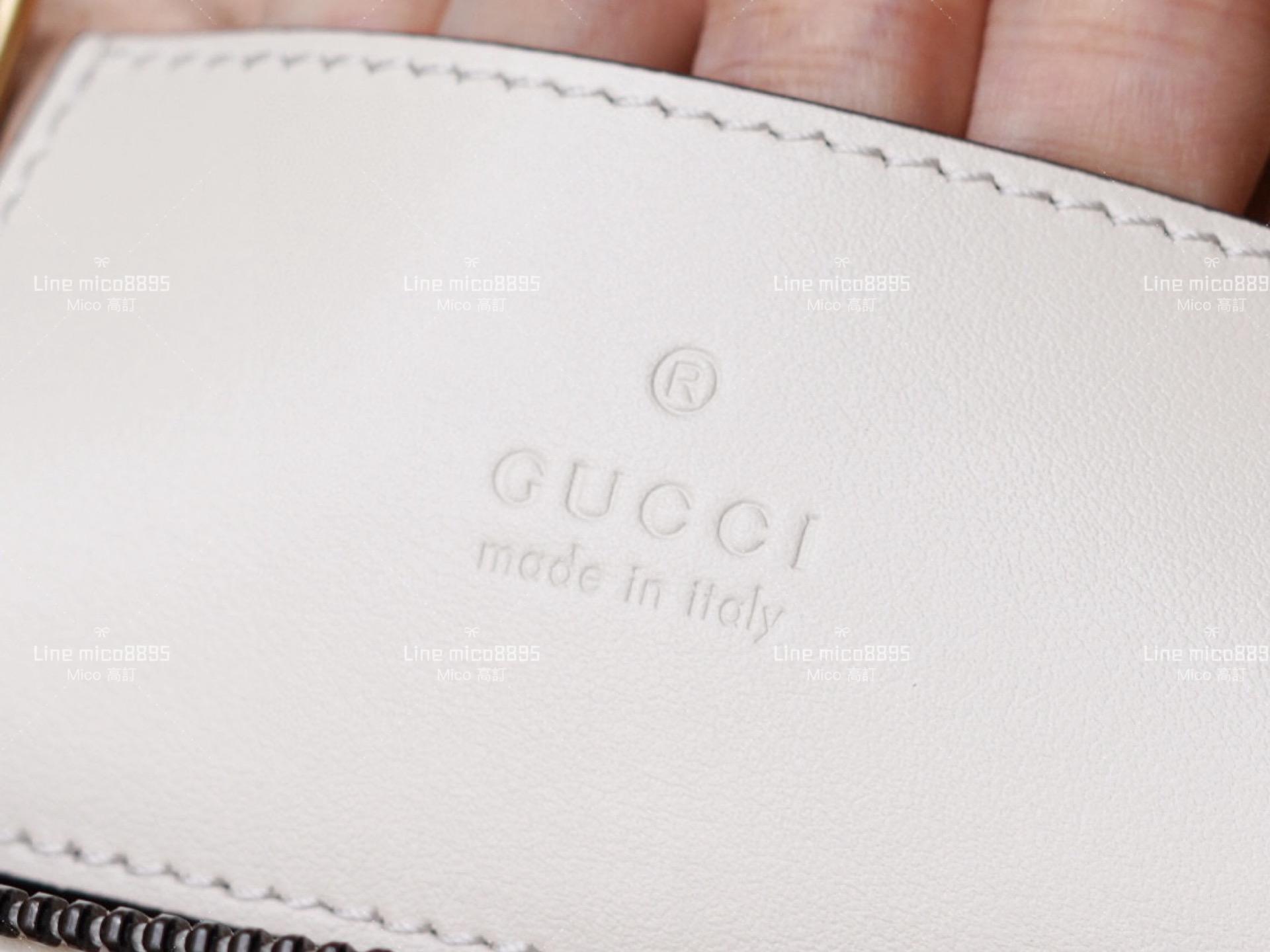 GUCCI Mormont系列 白色衍縫 迷你斜跨盒子包 斜跨包 化妝包 16cm