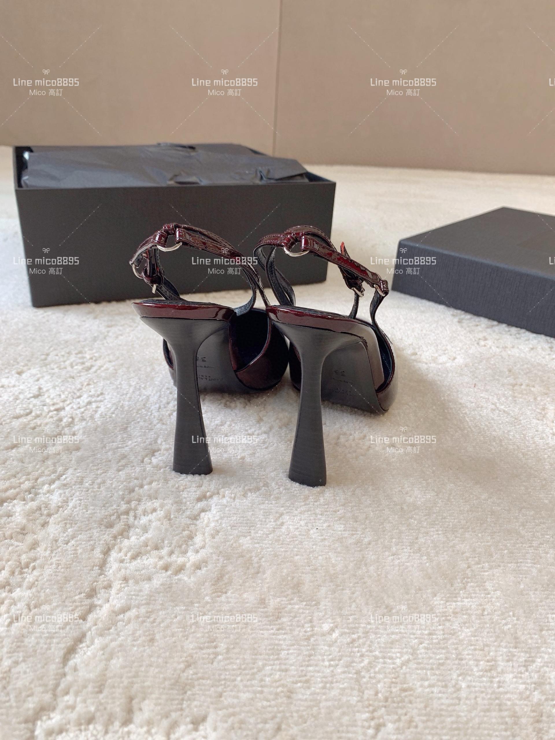 YSL Saint Laurent 紅色漆皮方形尖頭露跟高跟鞋 11cm 35-40