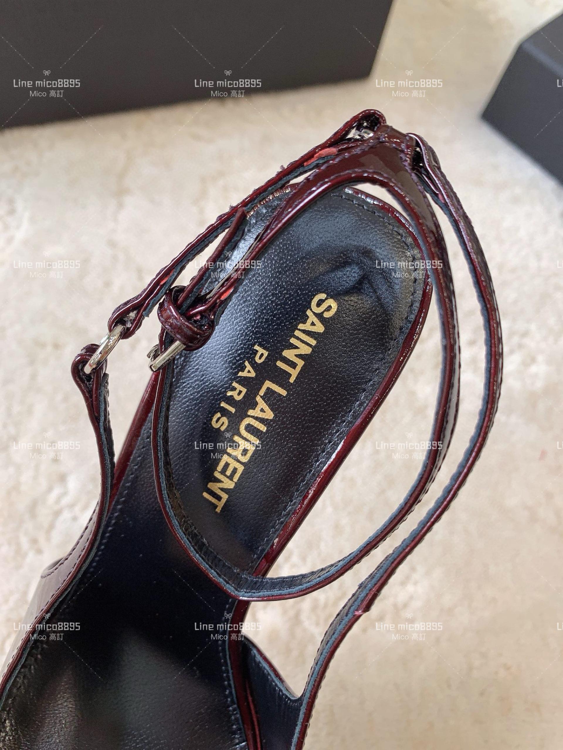 YSL Saint Laurent 紅色漆皮方形尖頭露跟高跟鞋 11cm 35-40