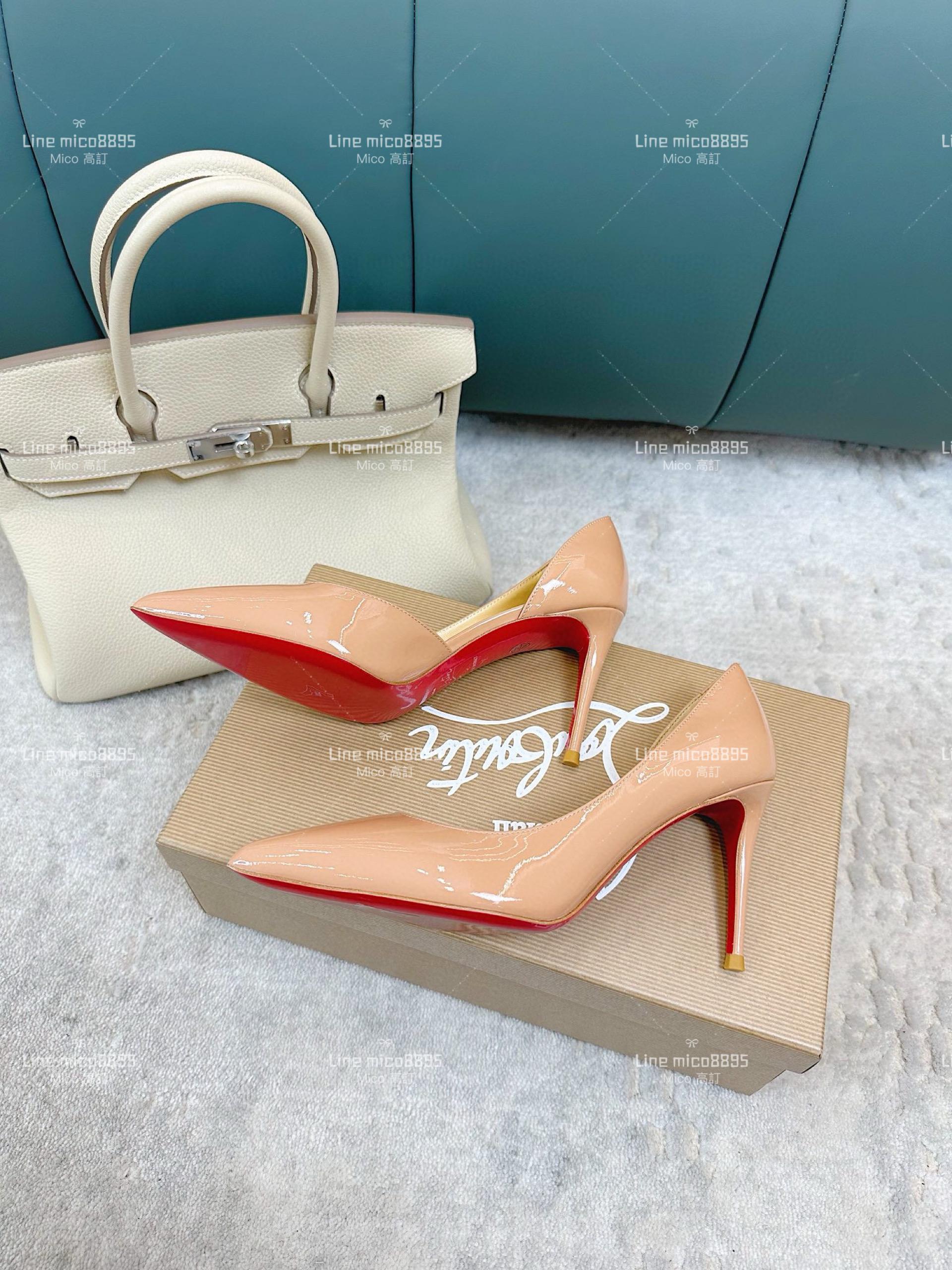 Christian Louboutin 經典側空杏色漆皮高跟鞋 紅底鞋 跟高8.5cm 35-40