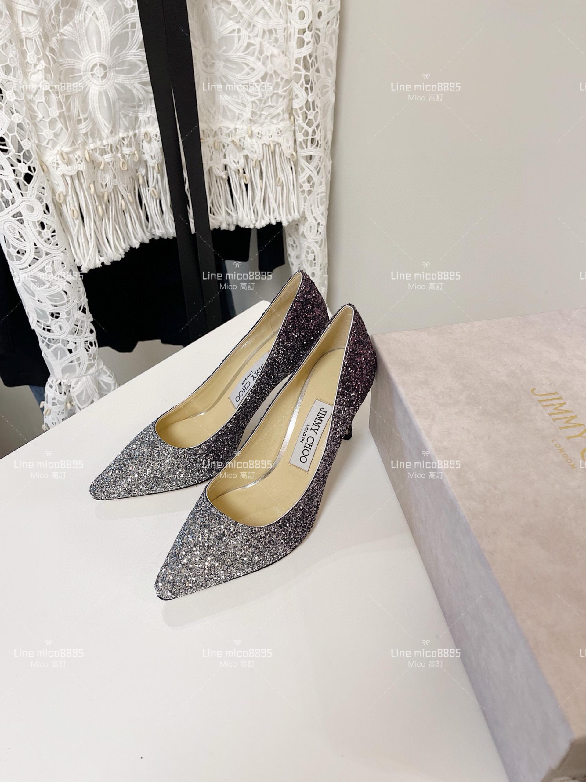 JIMMY CHOO 經典Romy系列 漸變黑 亮片高跟鞋 8.5cm 34-40