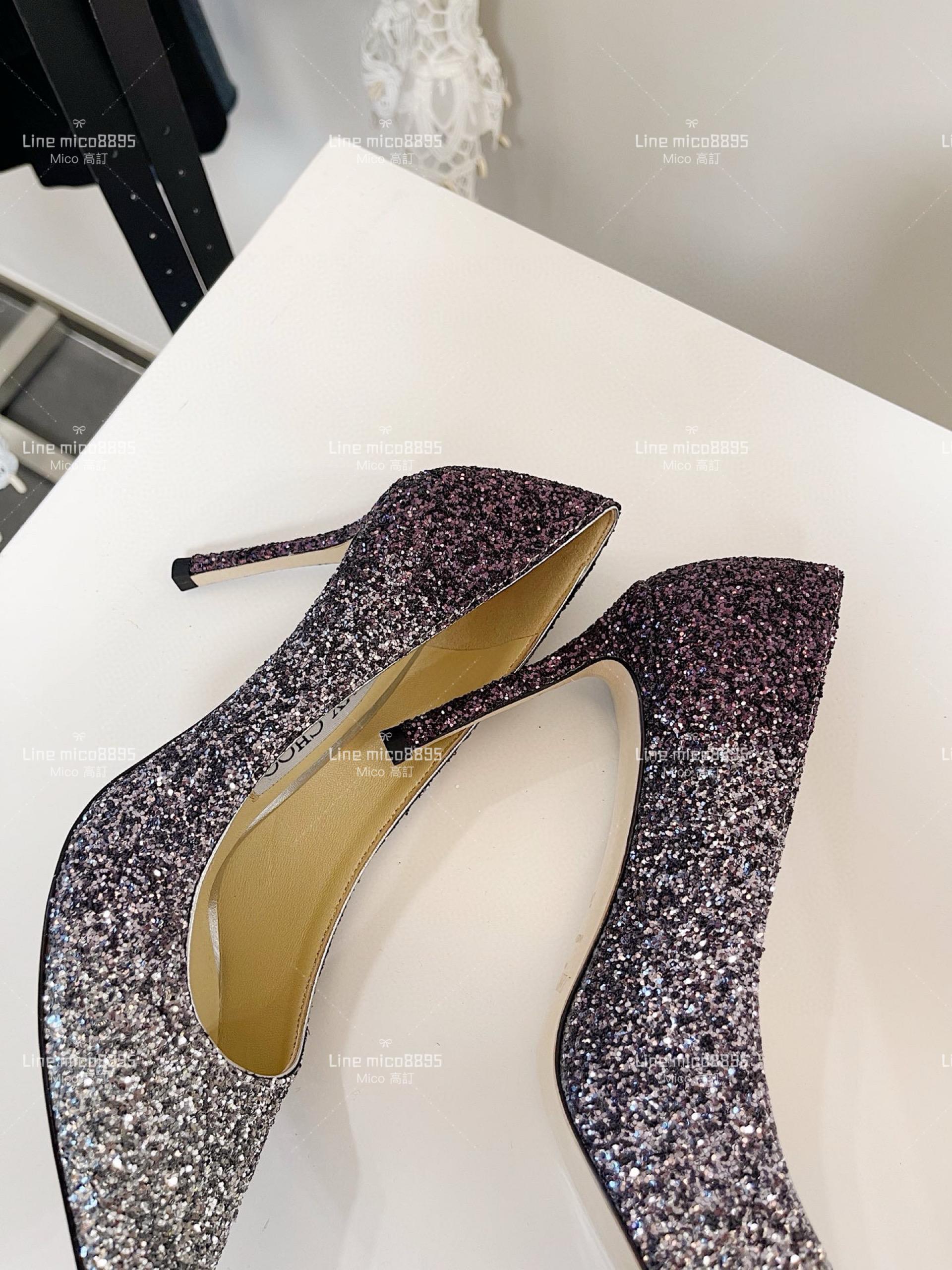 JIMMY CHOO 經典Romy系列 漸變黑 亮片高跟鞋 8.5cm 34-40