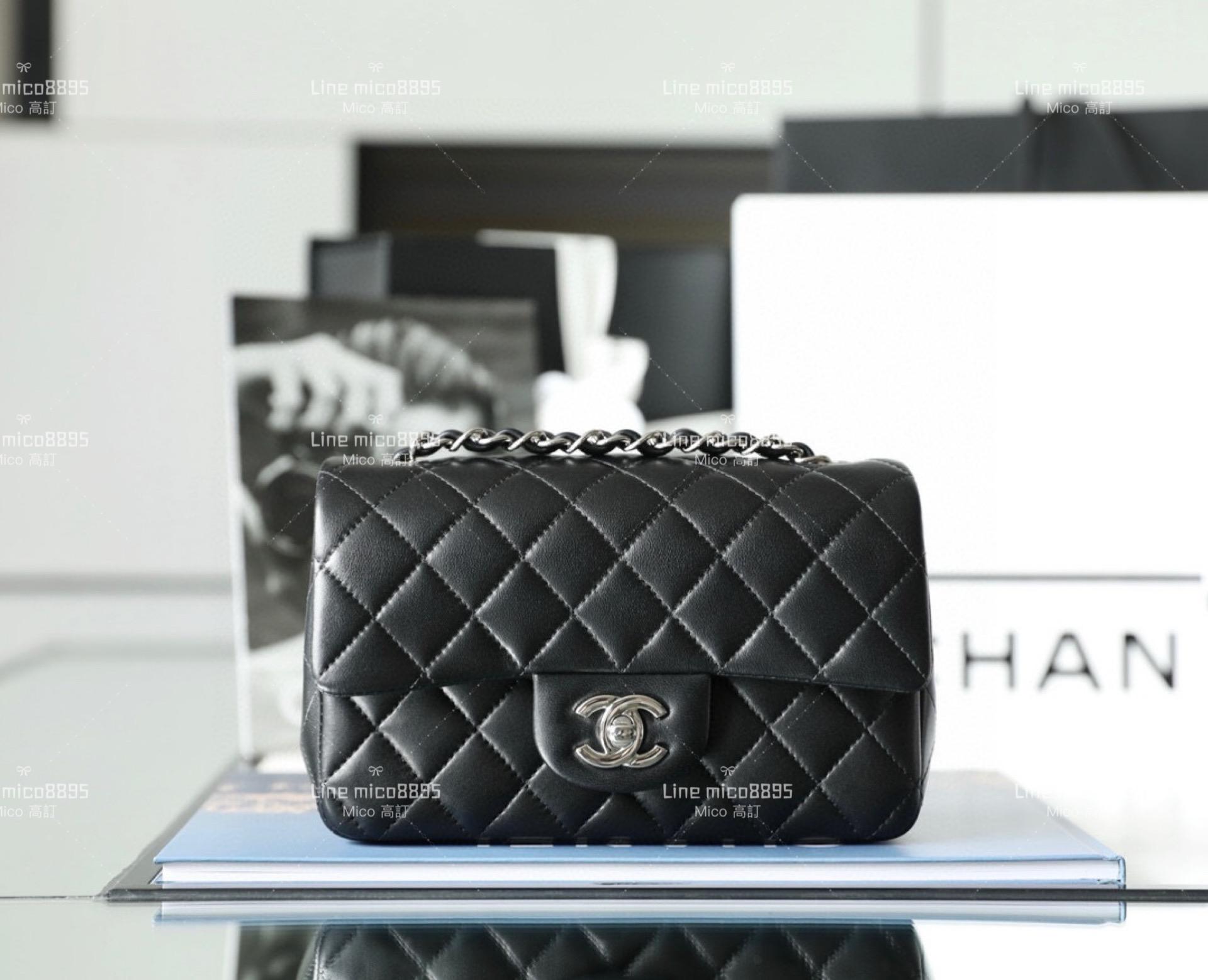 CHANEL Classic Flip CF 大mini 黑色/羊皮/銀釦 20cm