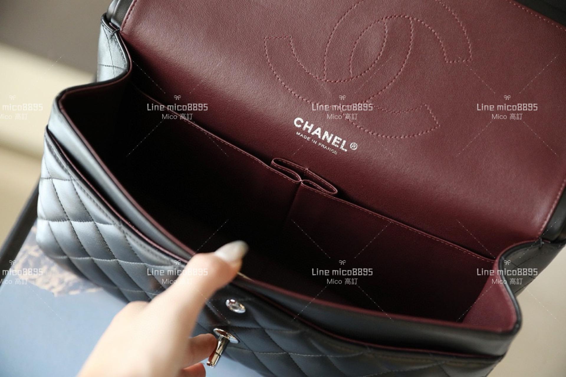 CHANEL Classic Flip Jumbo CF 口蓋包 黑色/羊皮/銀釦 30cm