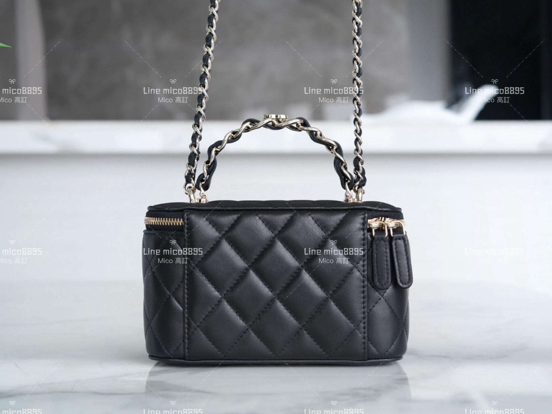 CHANEL 23k 雙c手柄盒子包 羊皮/黑色 17cm