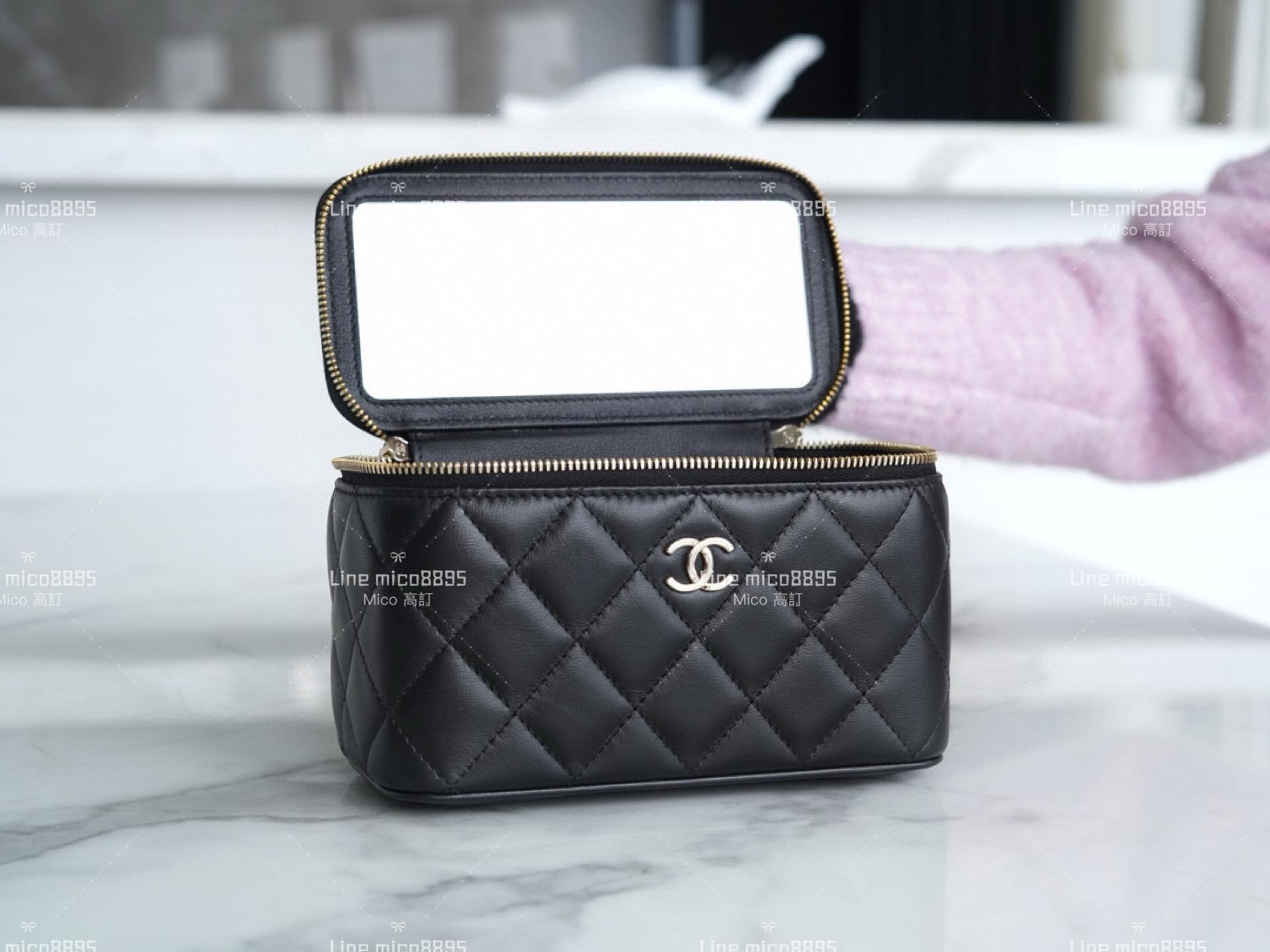 CHANEL 23k 雙c手柄盒子包 羊皮/黑色 17cm