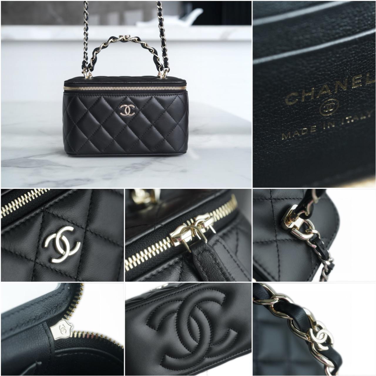 CHANEL 23k 雙c手柄盒子包 羊皮/黑色 17cm