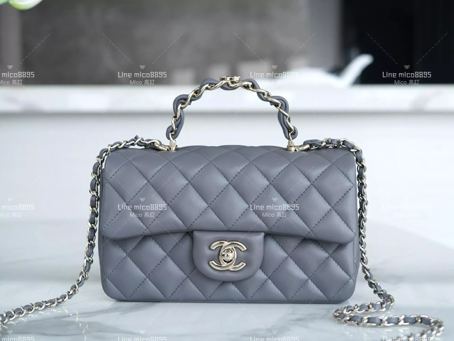 CHANEL 23k 「雙C」手柄CF 深灰色 20cm