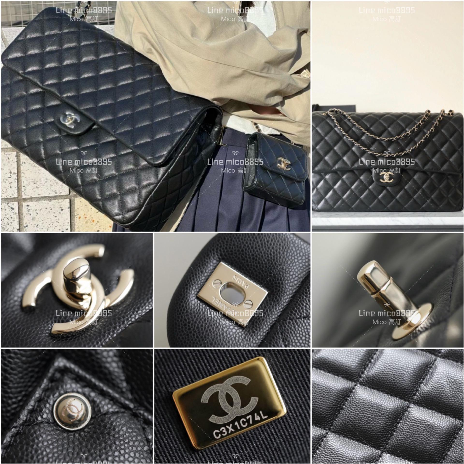 CHANEL 24c早春款 Maxi CF40 機場包 黑色/淡金 𝖧𝖺𝖺𝗌小球紋牛皮