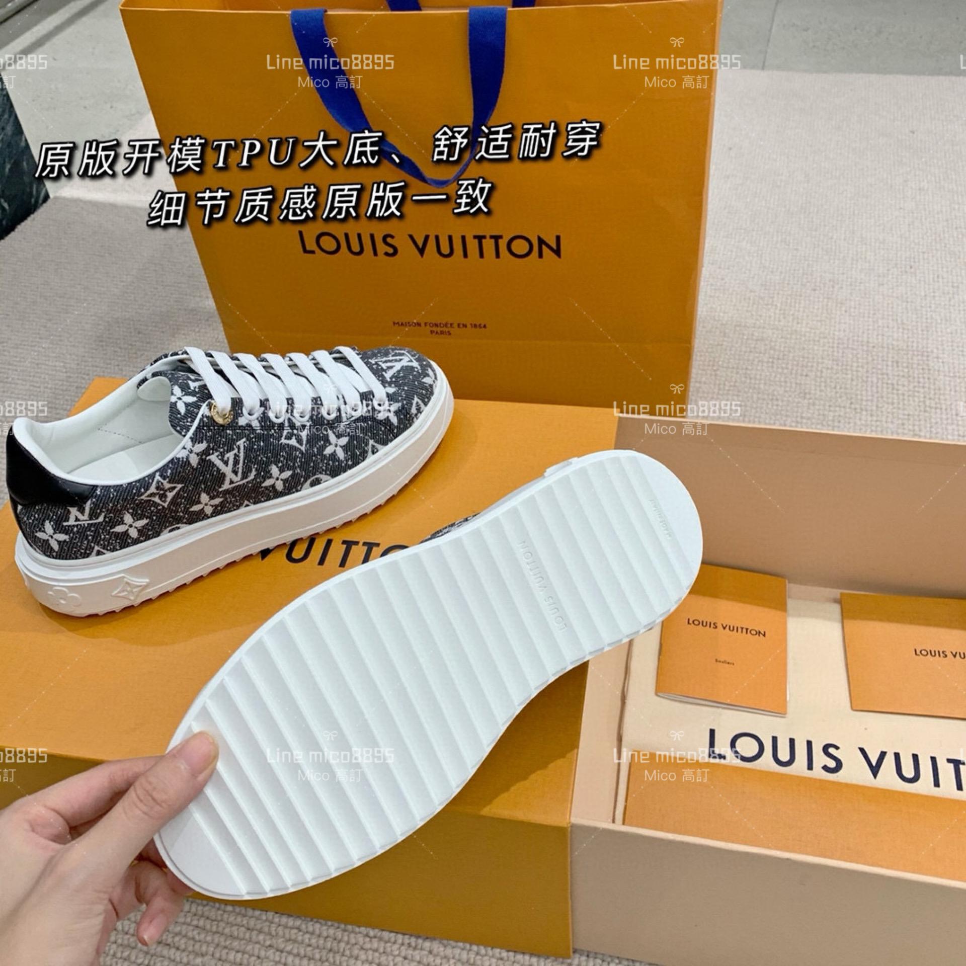 LV Time out系列 黑灰色雪花牛仔 丹寧 厚底小白鞋 女鞋 休閒鞋 35-40