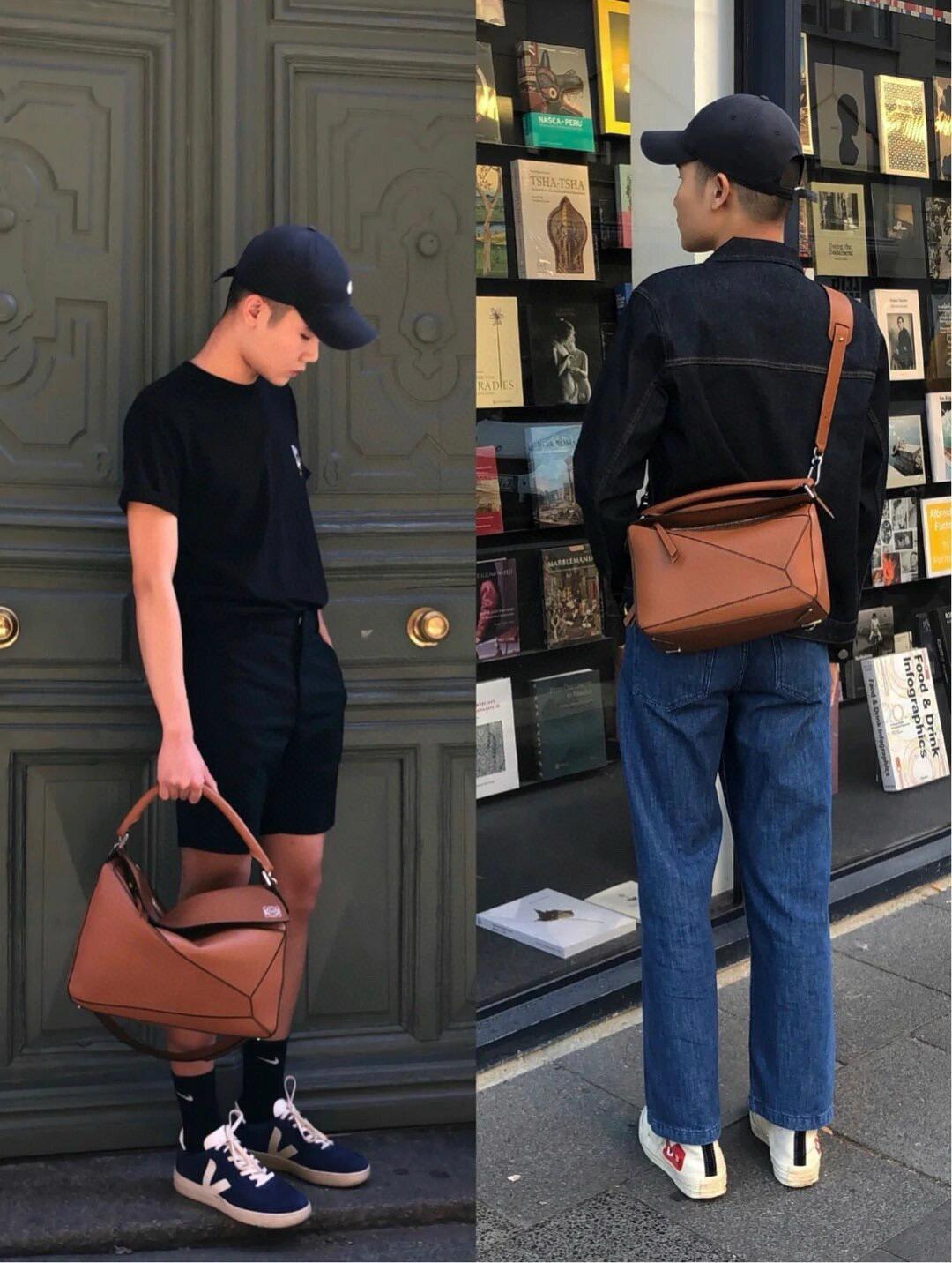 Loewe 經典款 puzzle 中號 焦糖色平紋｜平紋牛皮 幾何包 男包/女包 29cm