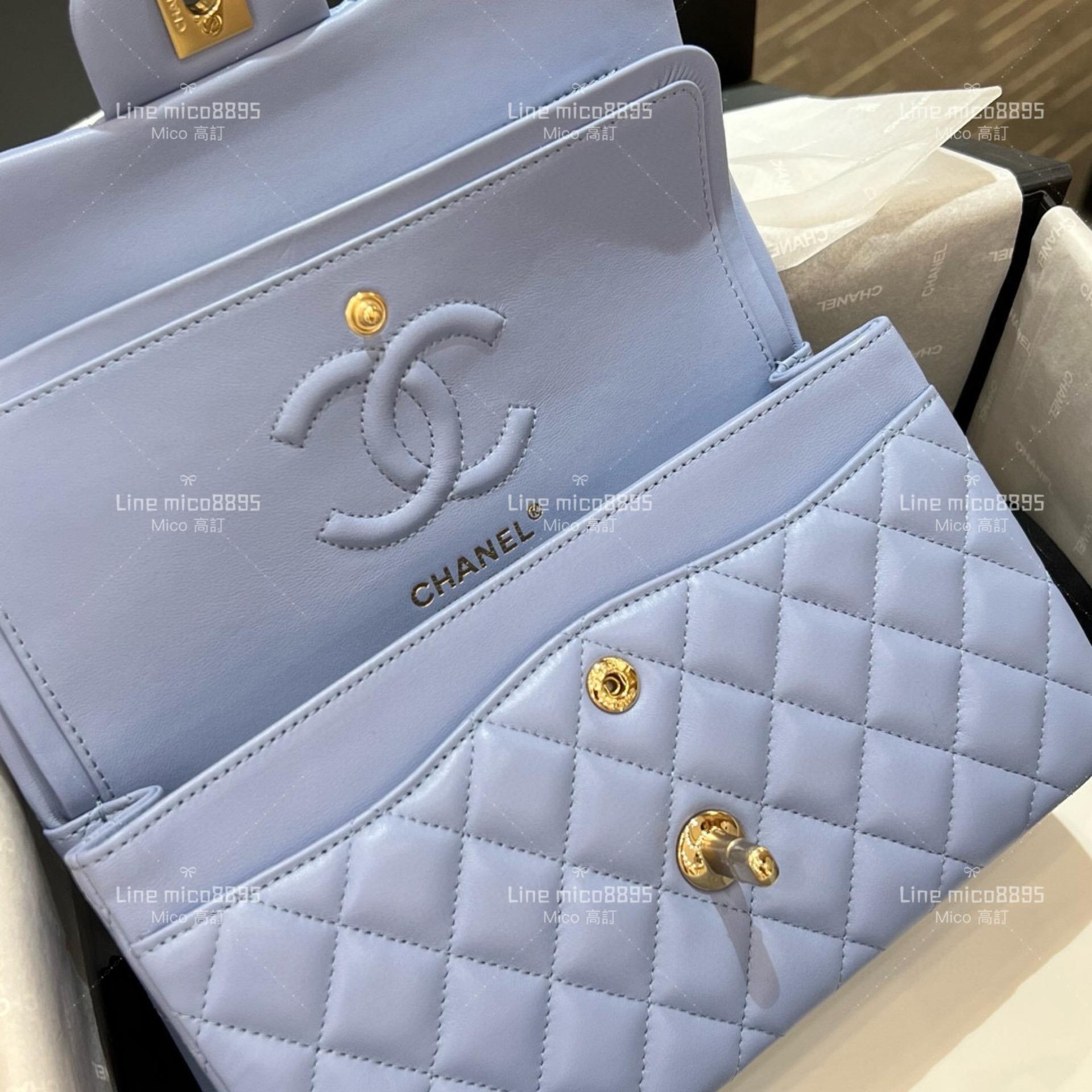 CHANEL Classic Flip Small CF 牛仔藍/羊皮/淺金釦 23cm