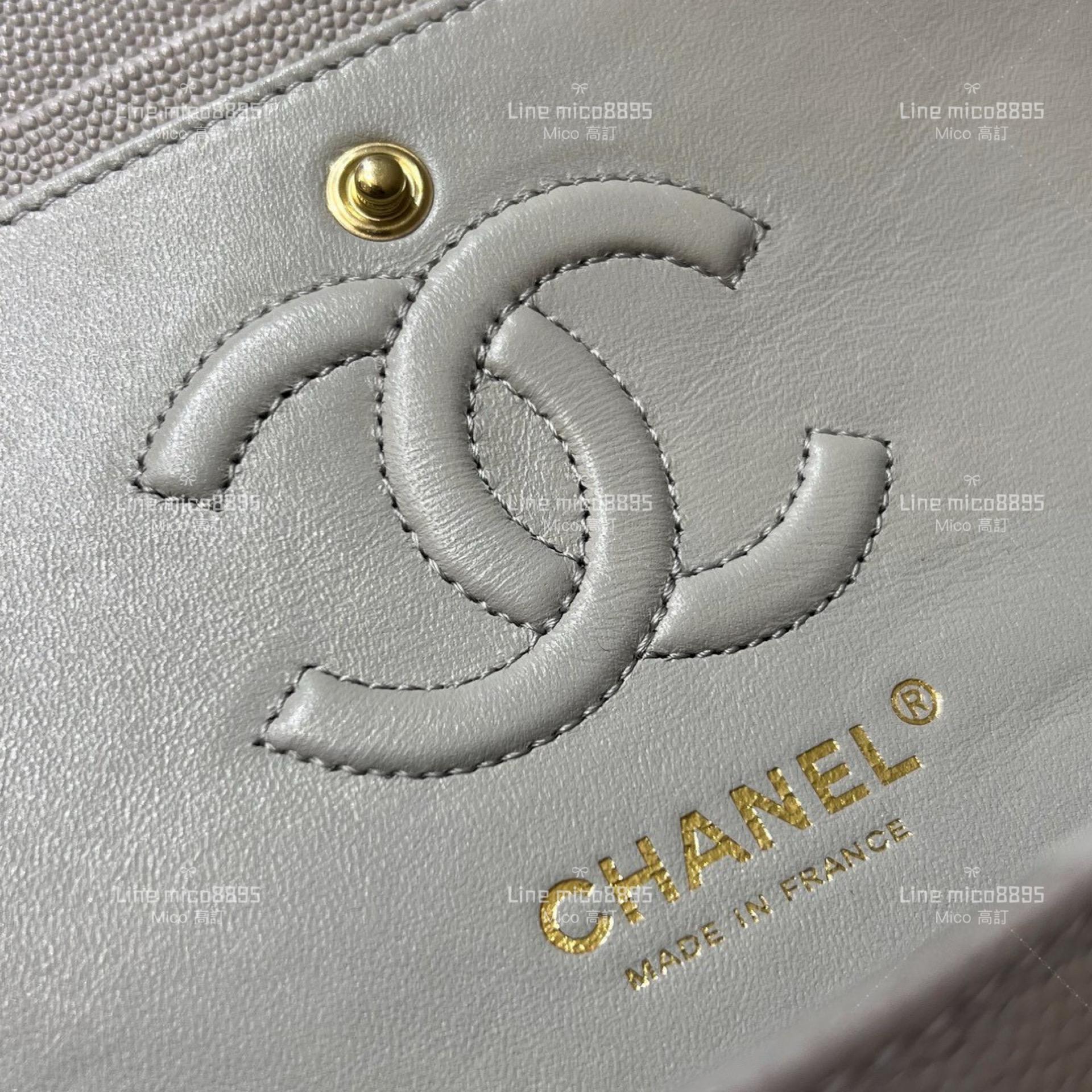 CHANEL Classic Flip Small CF 球紋魚子醬牛皮 大象灰/不車邊/銀釦 23cm