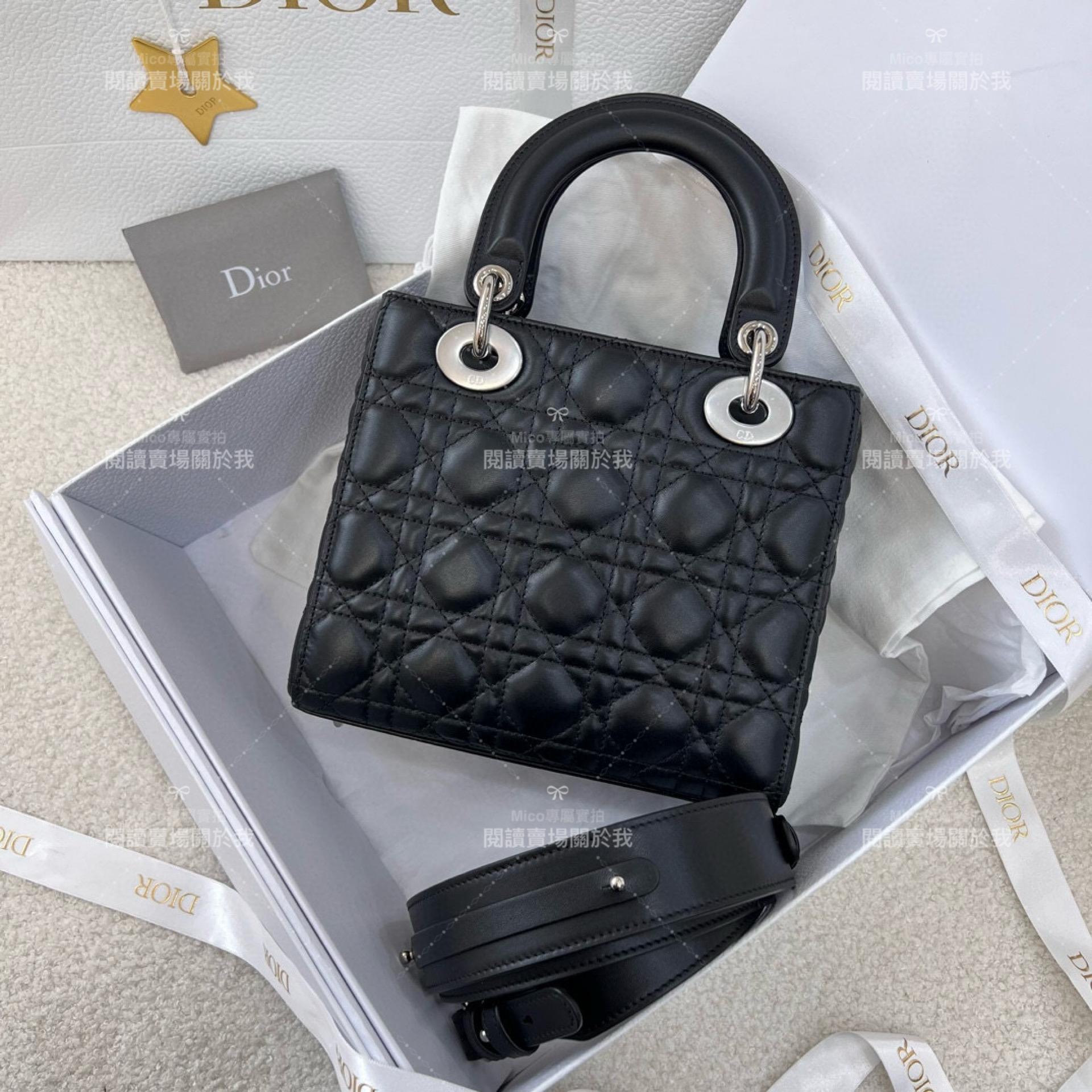 DIOR 經典Lady dior My ABCDior 手袋 黑色/羊皮/銀釦 格紋兩用黛妃包 20cm