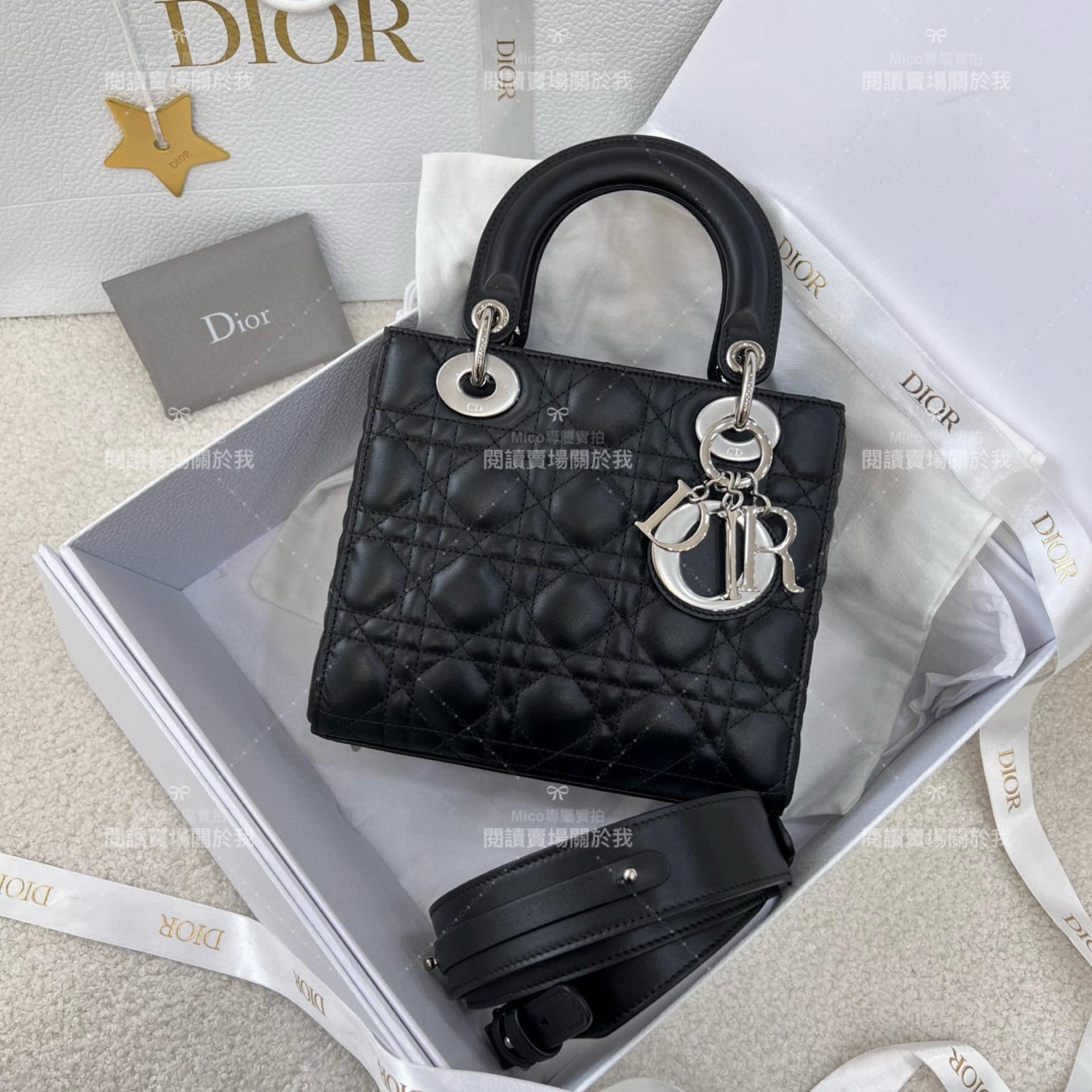 DIOR 經典Lady dior My ABCDior 手袋 黑色/羊皮/銀釦 格紋兩用黛妃包 20cm