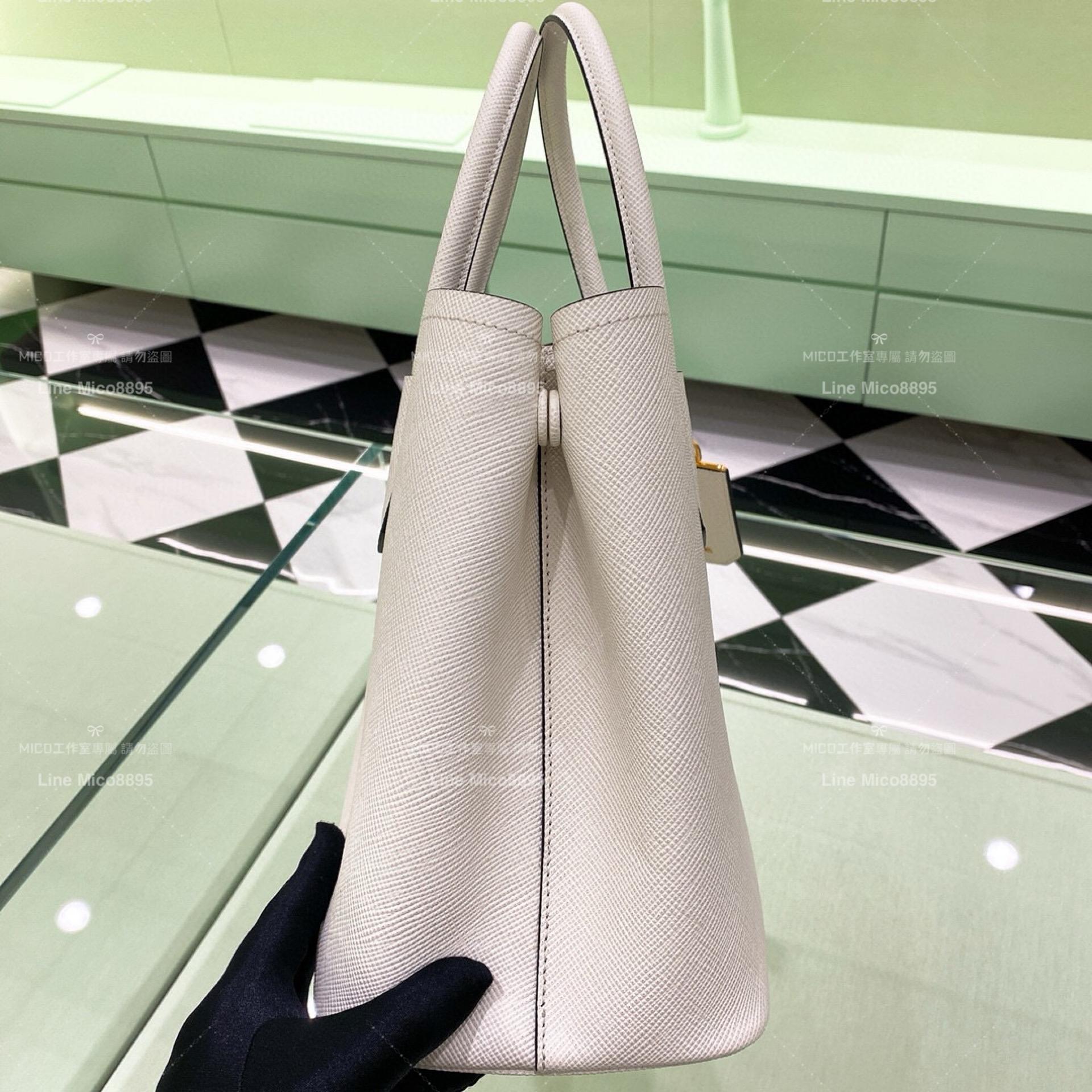 Prada Saffiano皮革雙層手提包 白色/大號 33cm