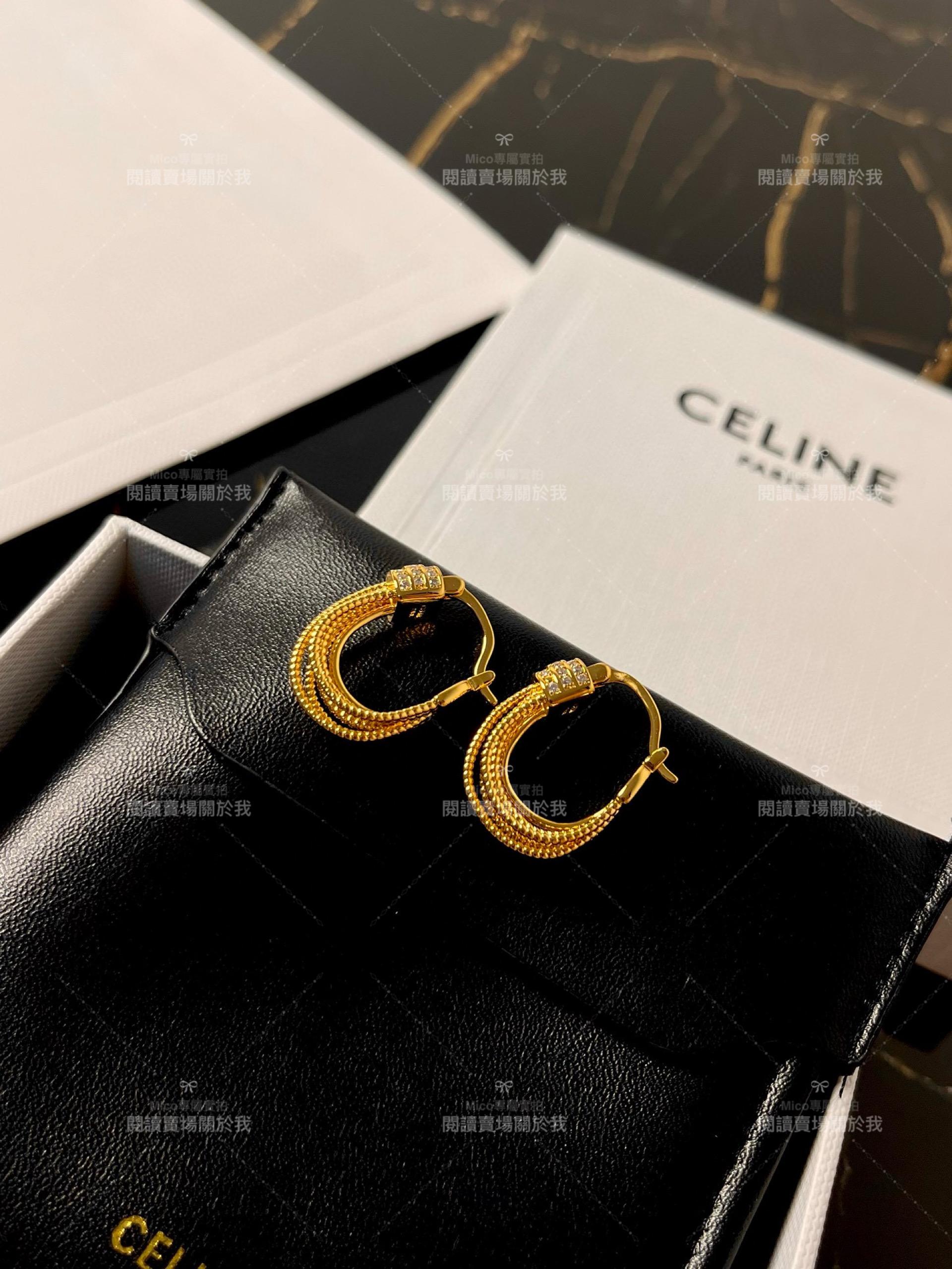 Celine 簡約風 金屬捆線半圈耳環/耳釘