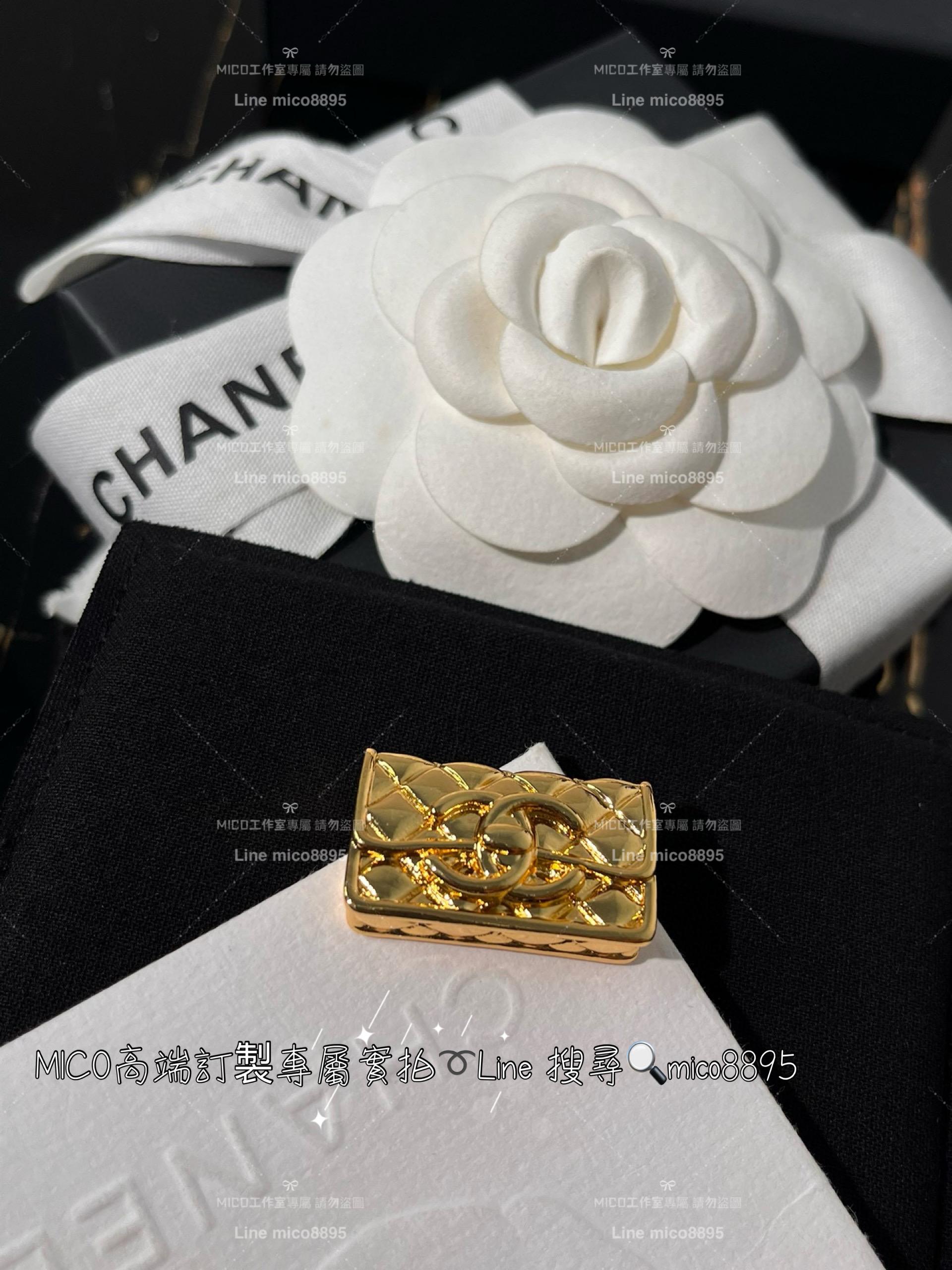 chanel vintage金色立體菱格紋金屬包包胸針 CF造型胸針