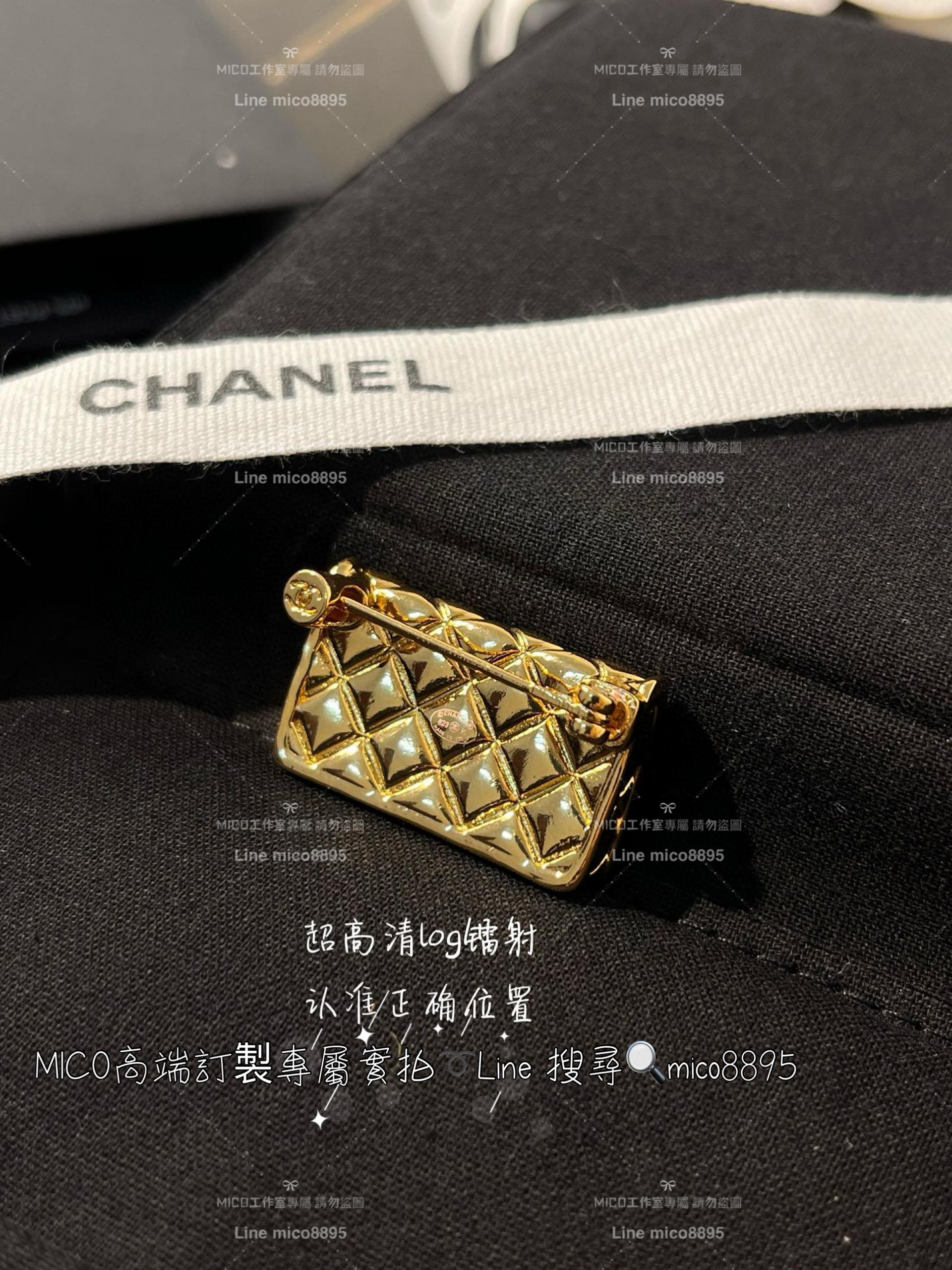 chanel vintage金色立體菱格紋金屬包包胸針 CF造型胸針