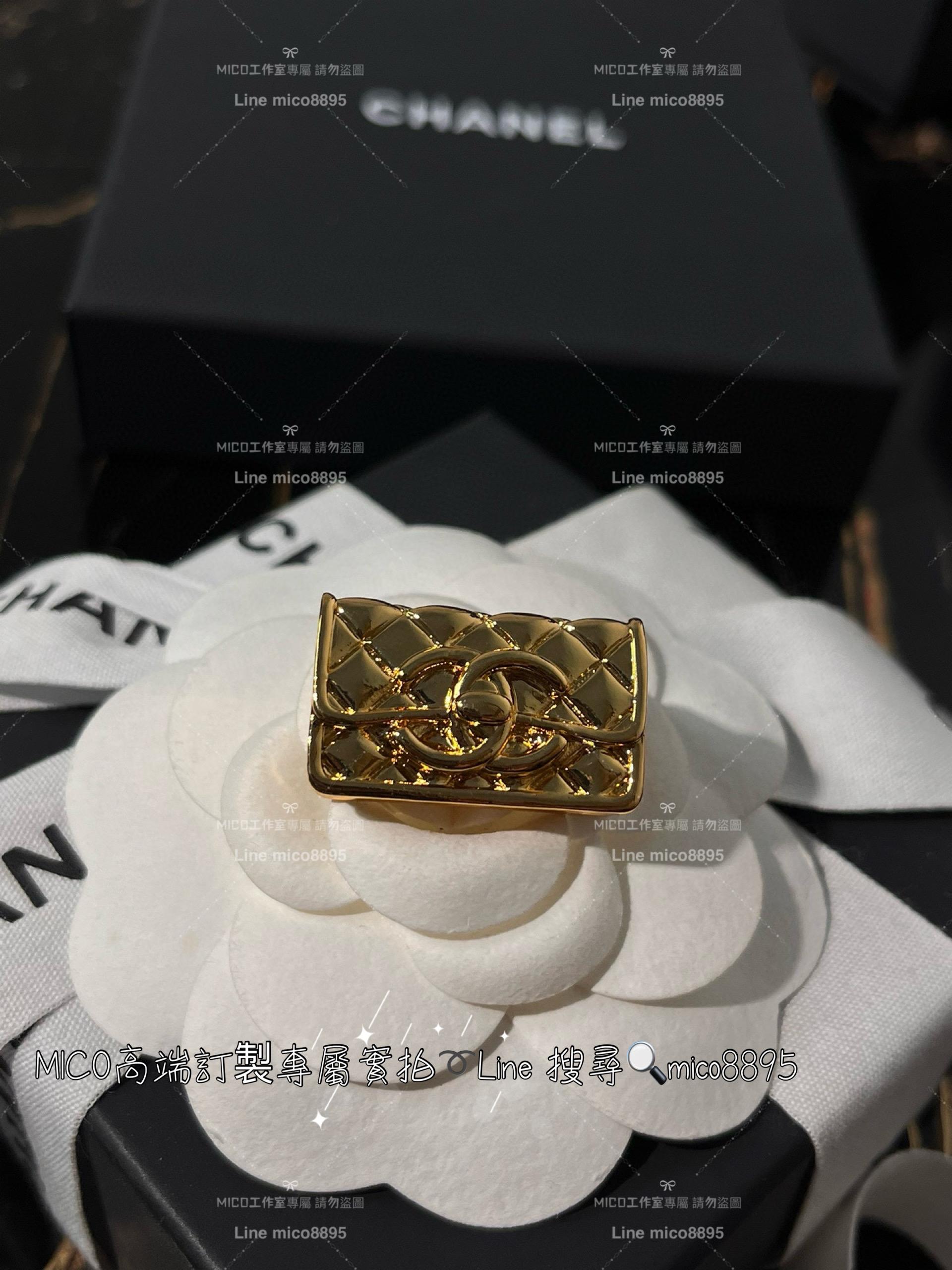 chanel vintage金色立體菱格紋金屬包包胸針 CF造型胸針