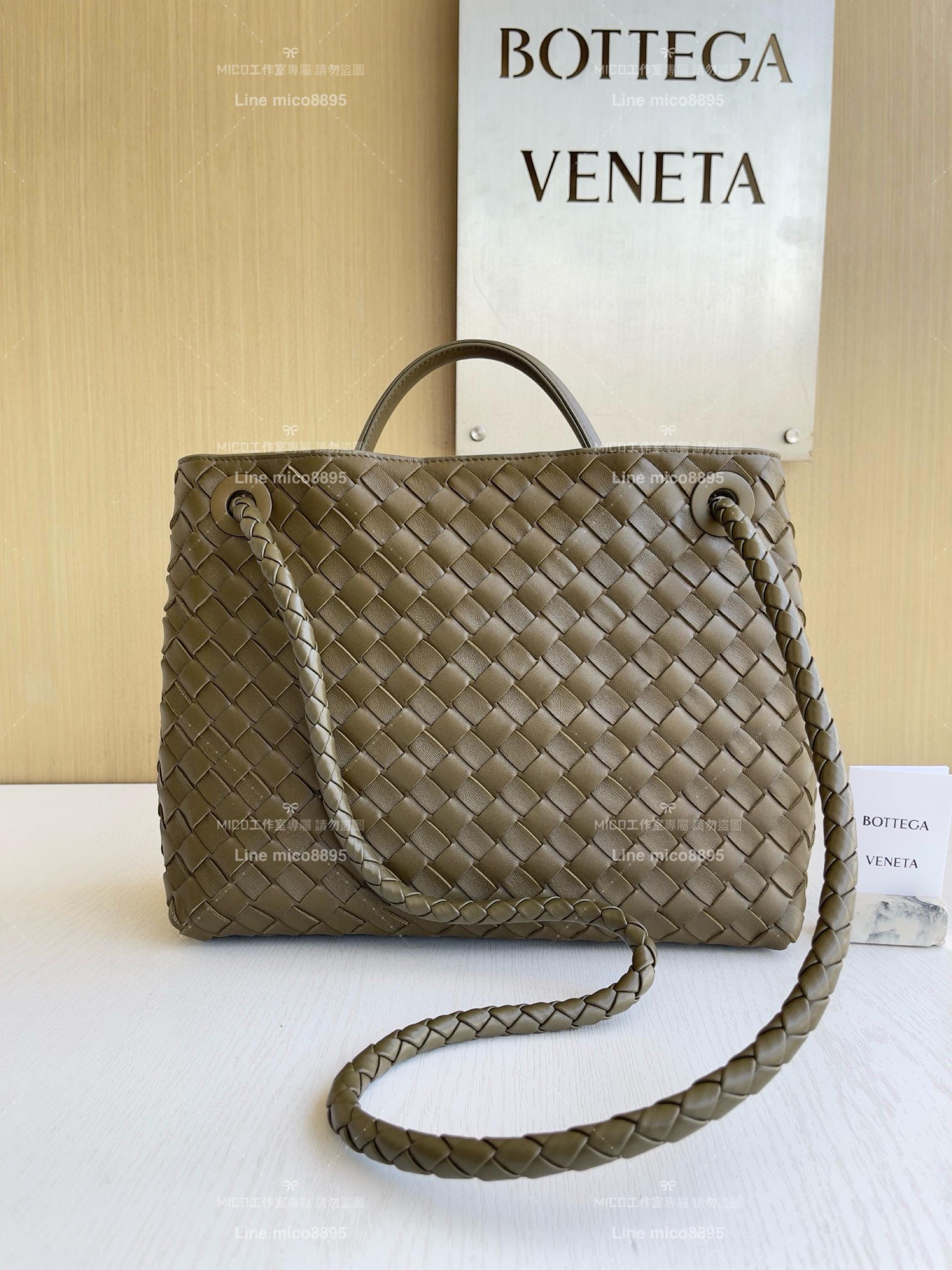 BOTTEGA VENETA BV 泥土棕編織小羊皮中號Andiamo手提包/肩背包 老錢風穿搭 32.5cm