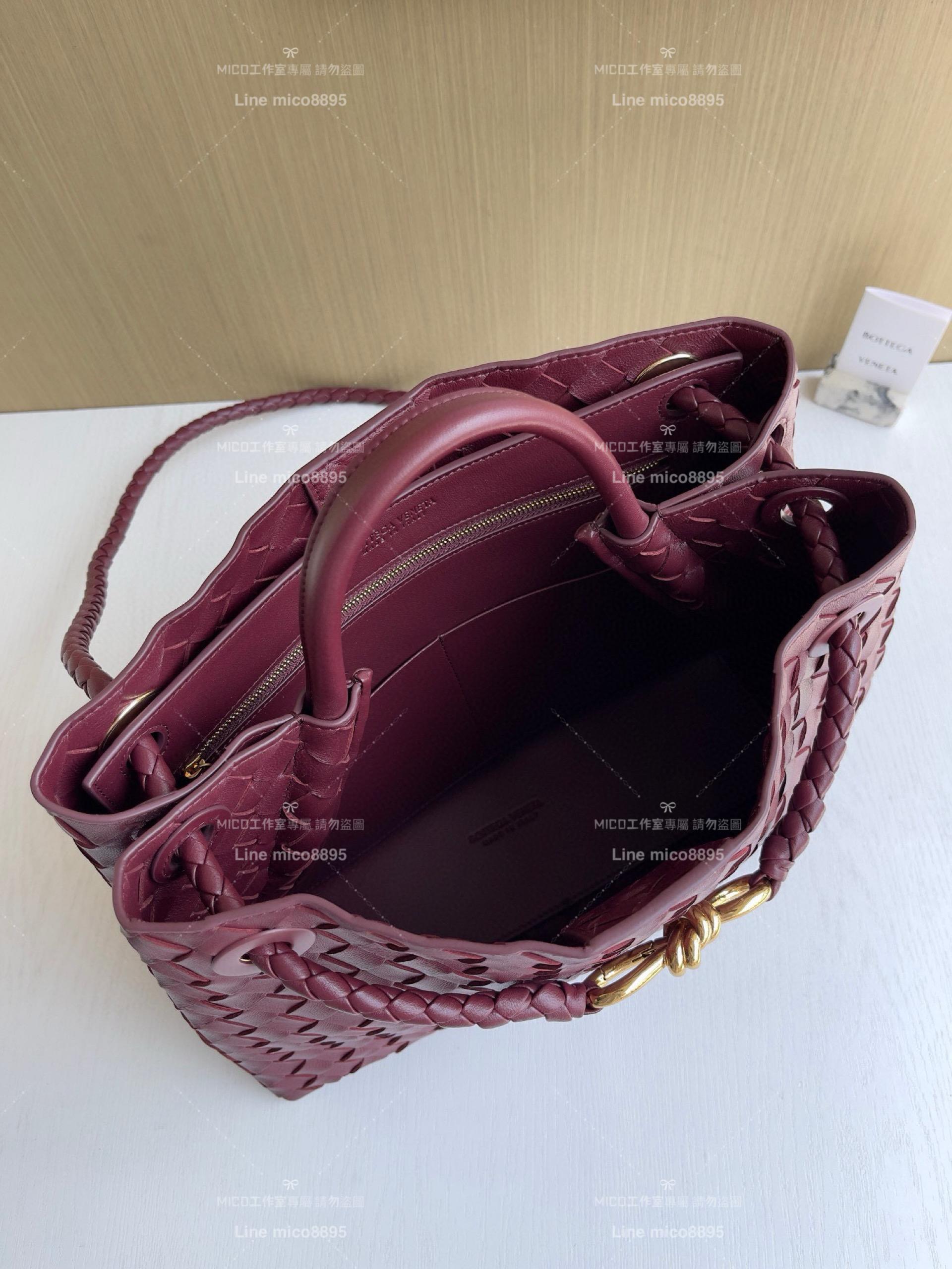 BOTTEGA VENETA BV 酒紅色 編織小羊皮中號Andiamo手提包/肩背包 老錢風穿搭 32.5cm