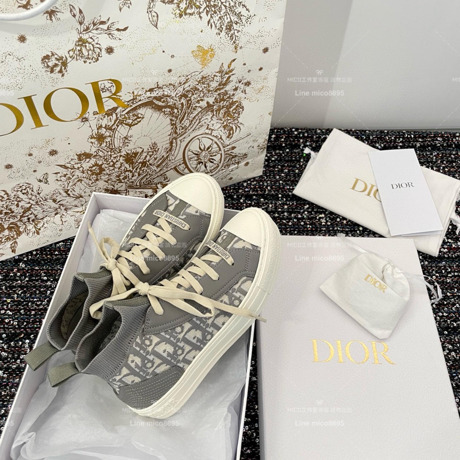 Dior 迪奧｜灰色針織面料 （非厚底款式）老花高幫帆布鞋/運動襪子鞋 科技面料材質 女碼35-40