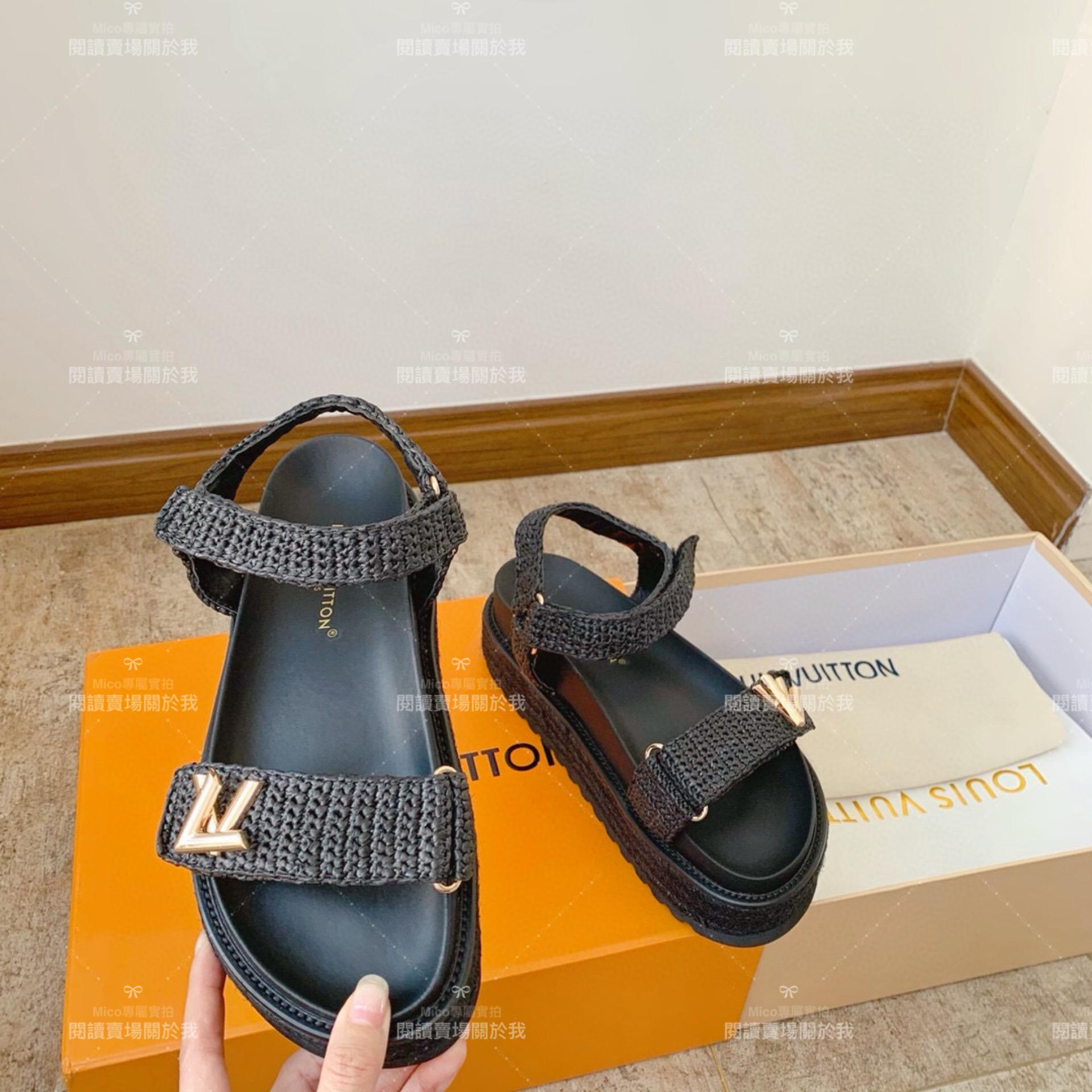 LV  Louis Vuitton ｜厚底款 Cordoba Comfort 拉菲草編織鞋面涼鞋 女鞋 35-40