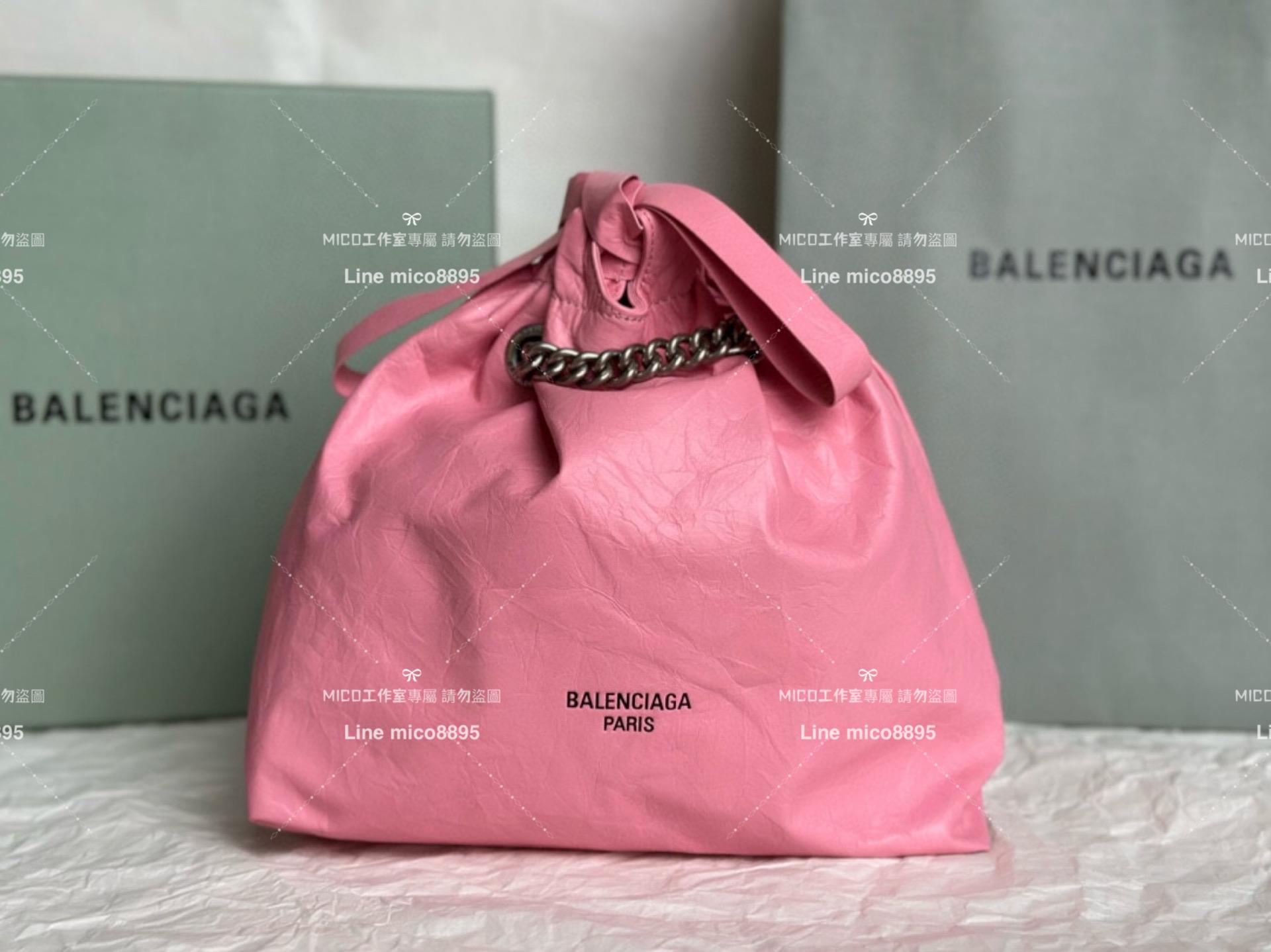 Balenciaga 巴黎世家 粉色皺牛皮 小號 CRUSH MEDIUM TOTE BAG 垃圾袋