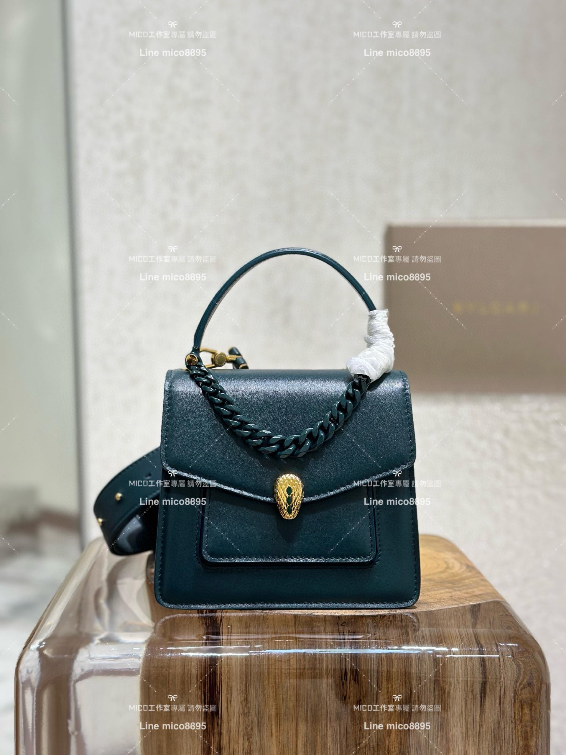 Bulgaria 寶格麗 墨綠 Serpenti Forever斜跨包 風琴包 18cm