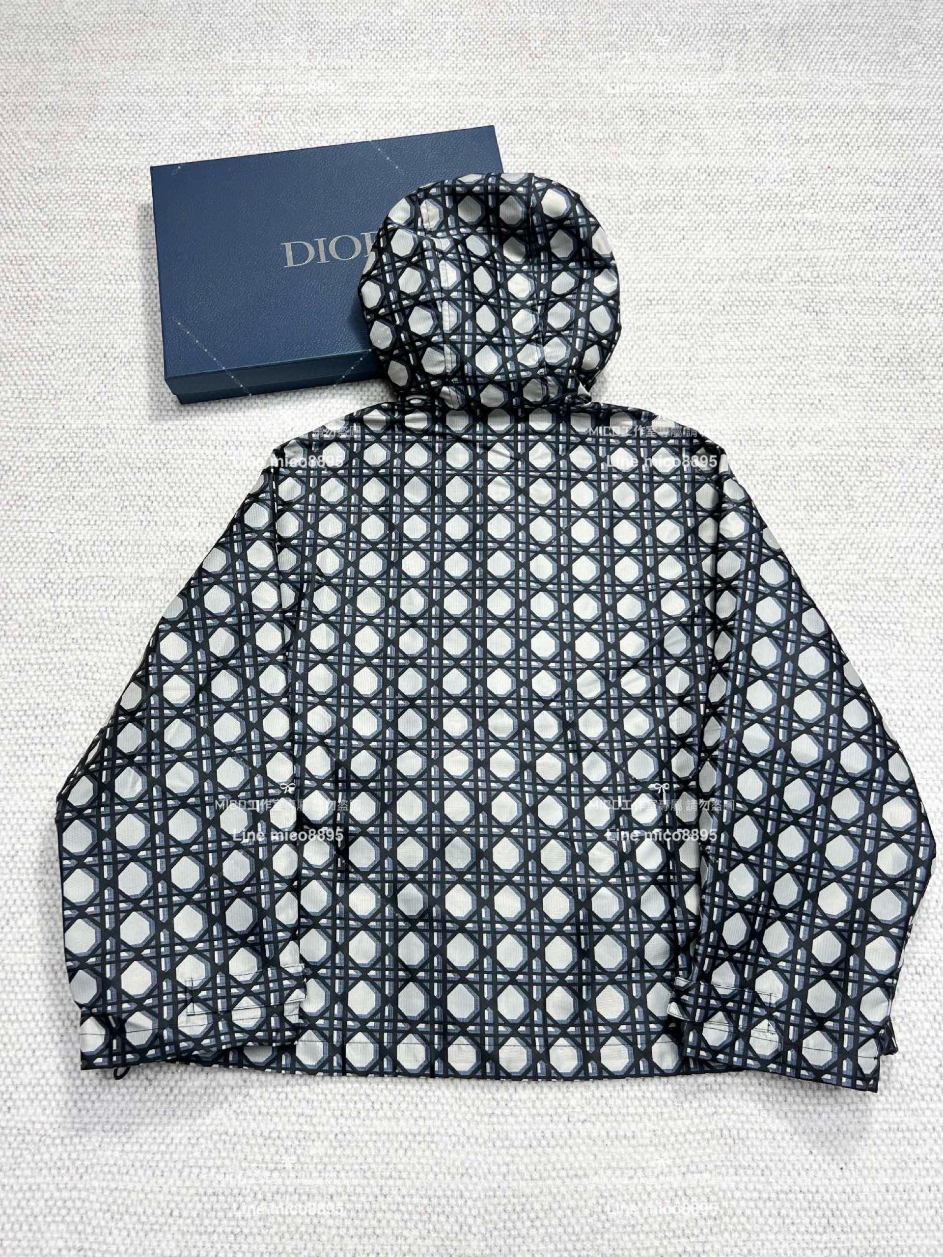 DIOR 深藍色藤格紋 防水連帽長袖外套 全套包裝/三標齊全 36.38.40