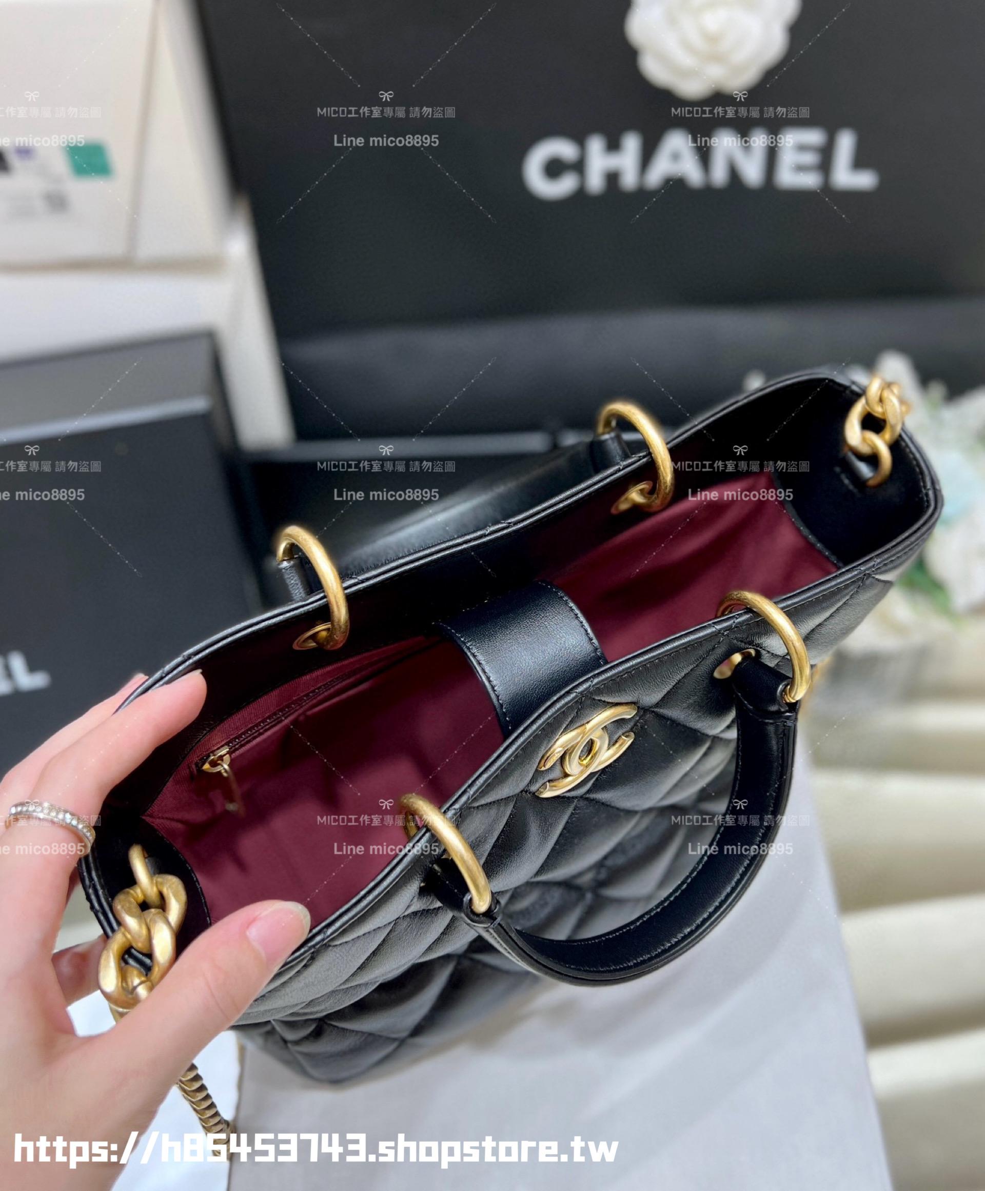 Chanel 香奈兒｜23B 秋冬預告系列 限量版小型購物袋 菜籃子 黑色小牛皮 22cm