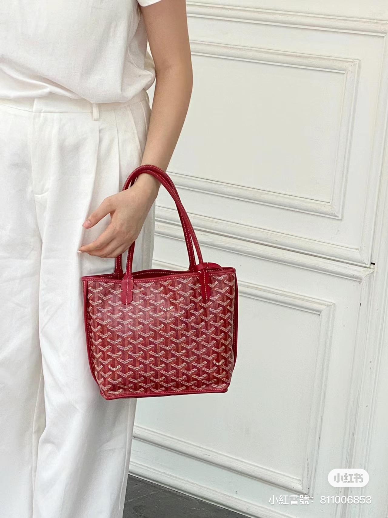 GOYARD 蕃茄紅 雙面可用 tote Anjou mini bag 帆布及皮革雙面可用迷你手提包 20cm