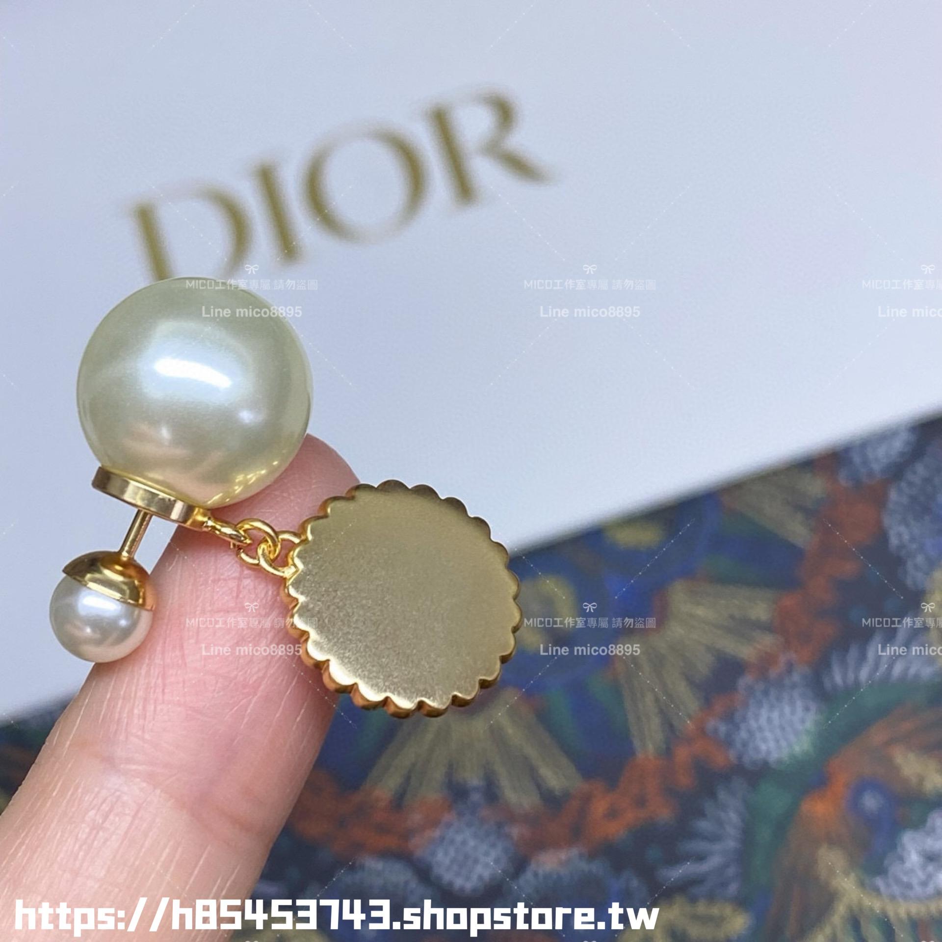 DIOR 簡約低調款 琉璃珠CD珍珠耳環/耳釘 藍色吊墜款