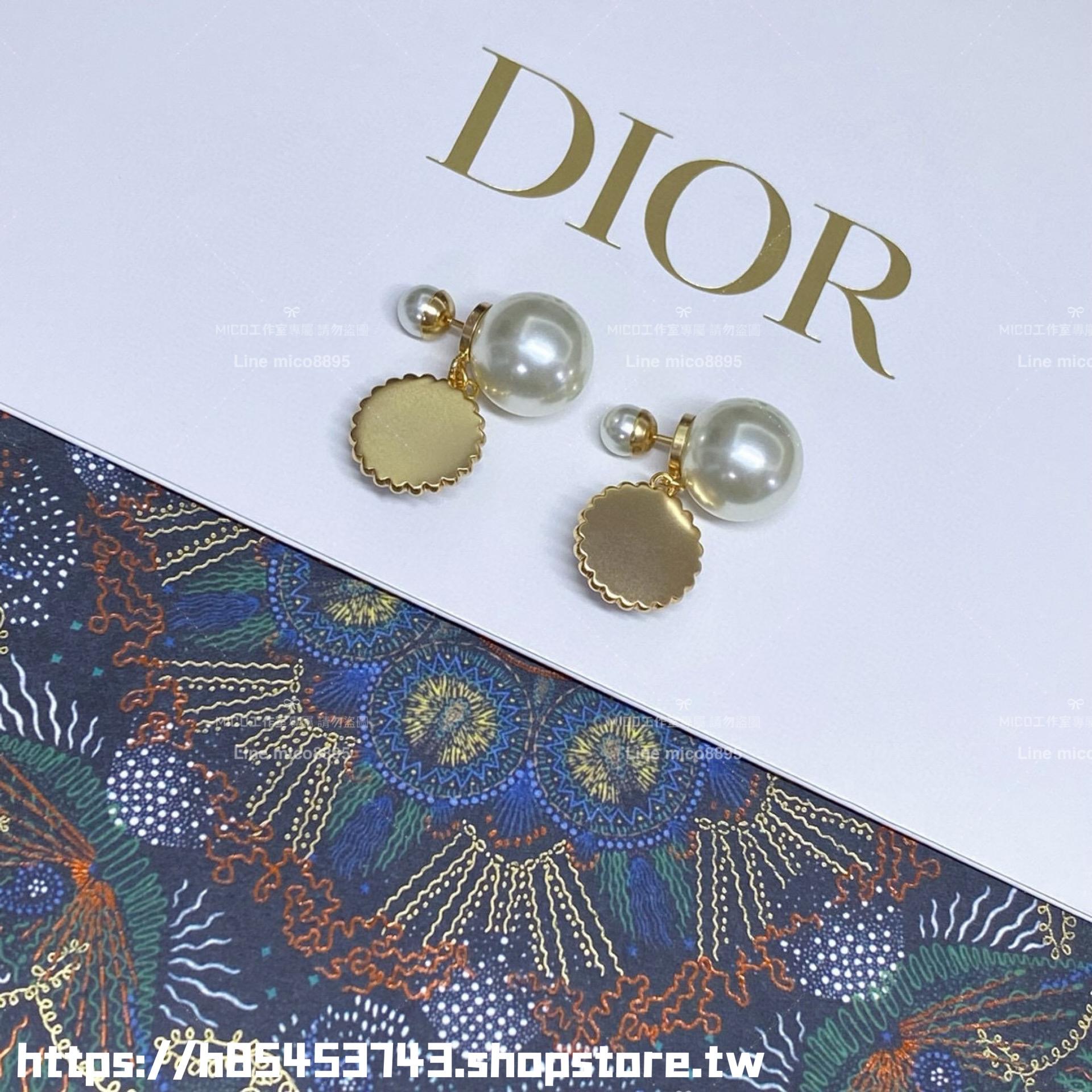 DIOR 簡約低調款 琉璃珠CD珍珠耳環/耳釘 藍色吊墜款