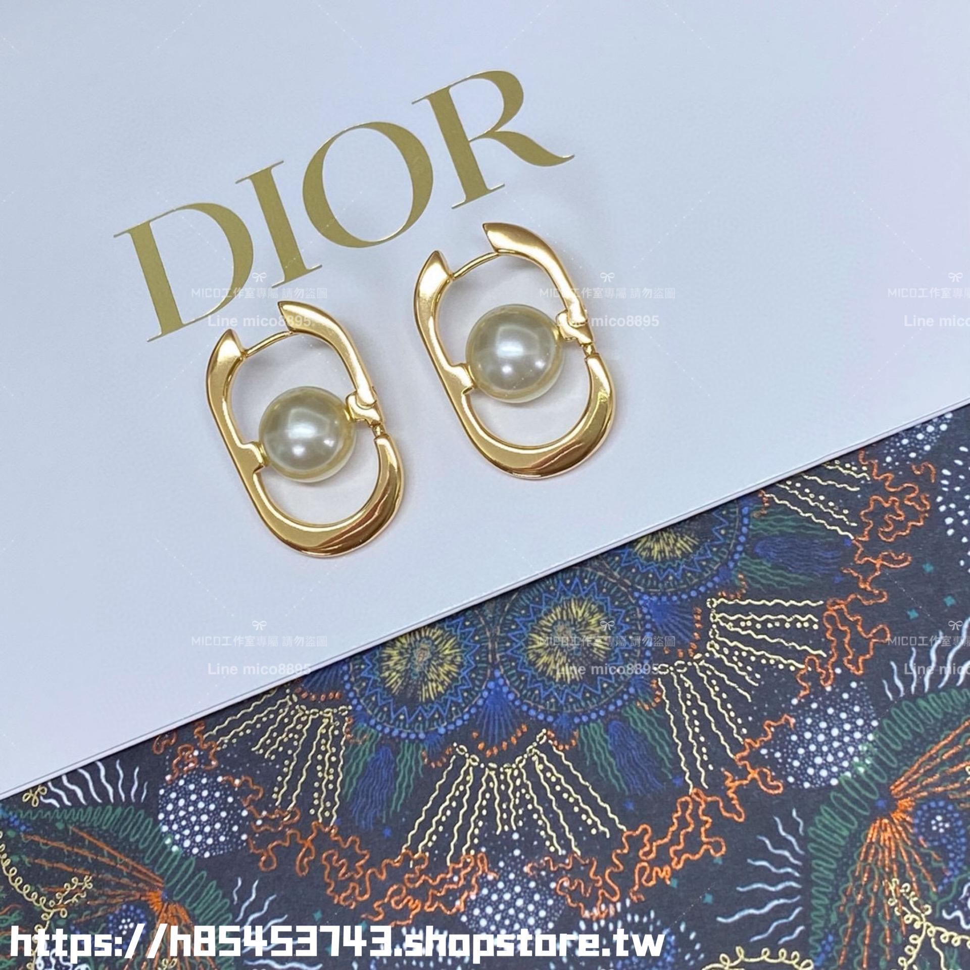 DIOR 簡約低調款 幾何U形珍珠耳環