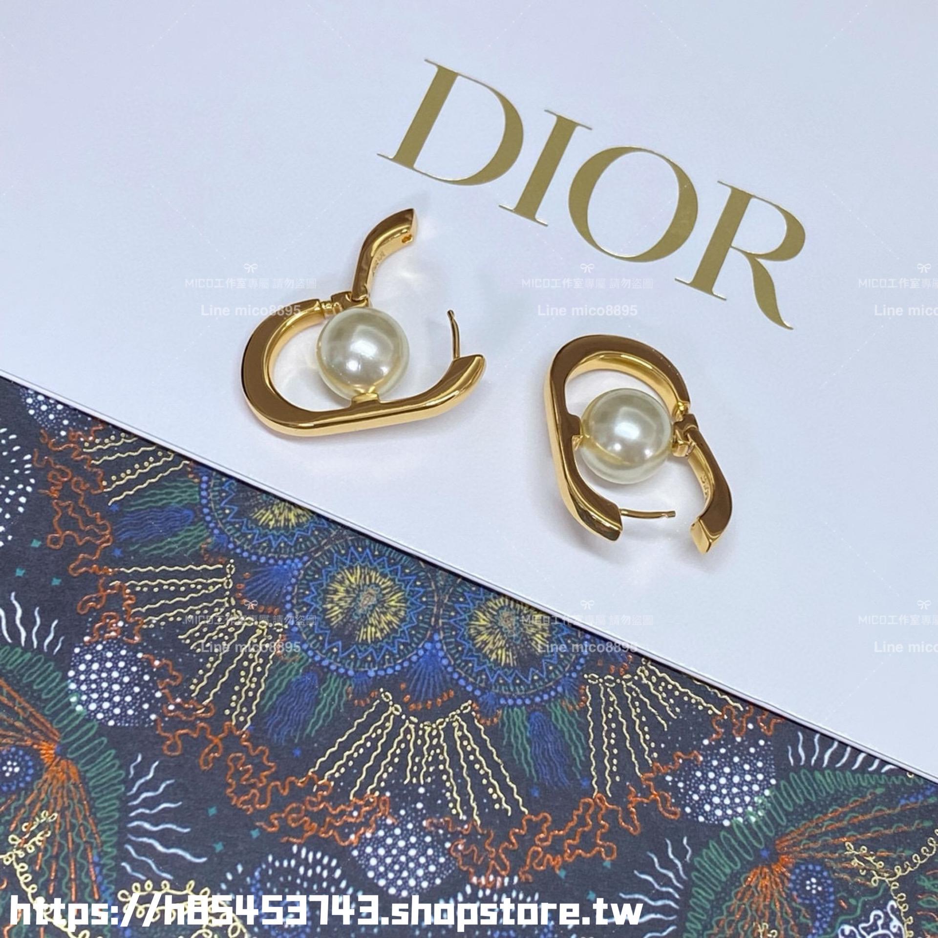 DIOR 簡約低調款 幾何U形珍珠耳環