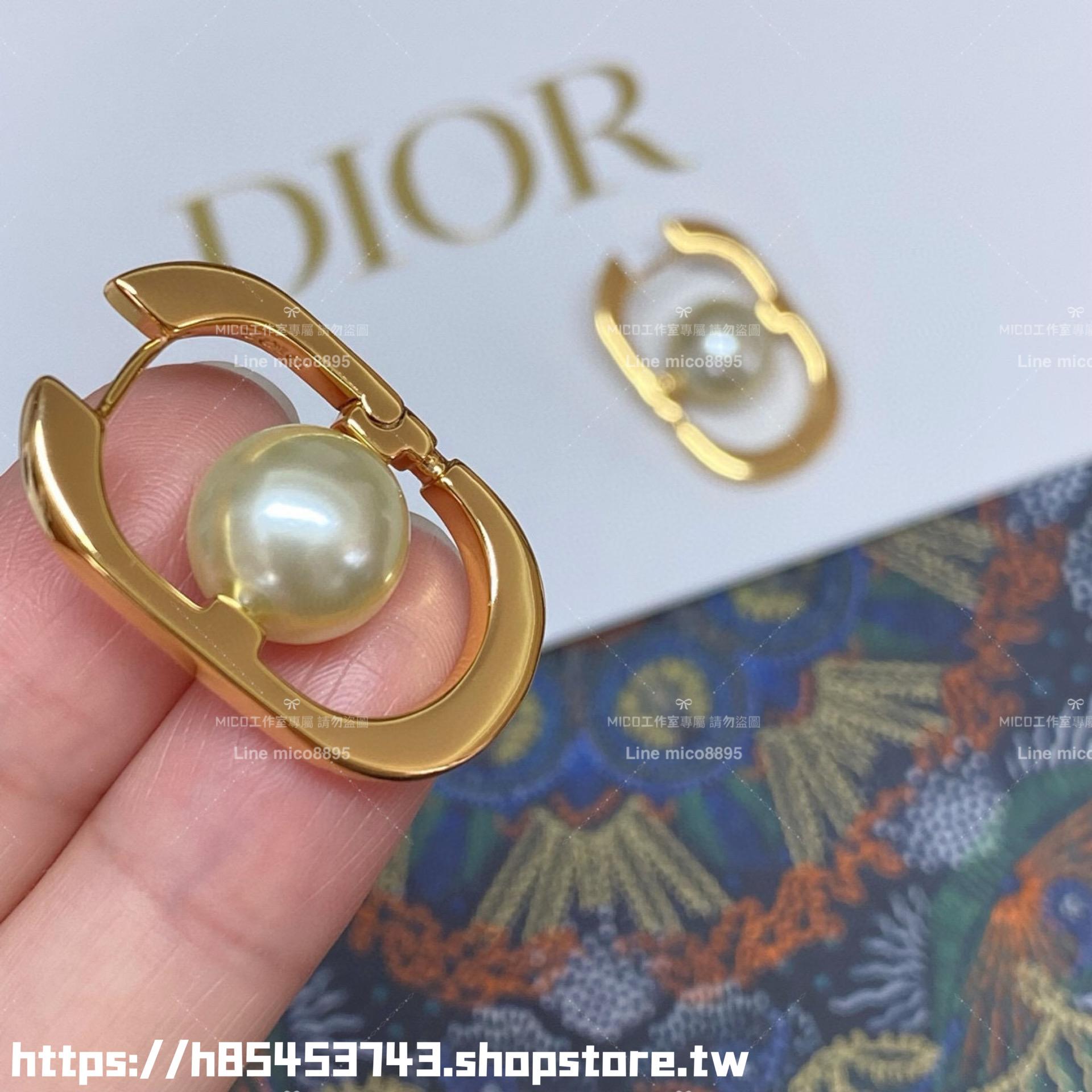 DIOR 簡約低調款 幾何U形珍珠耳環