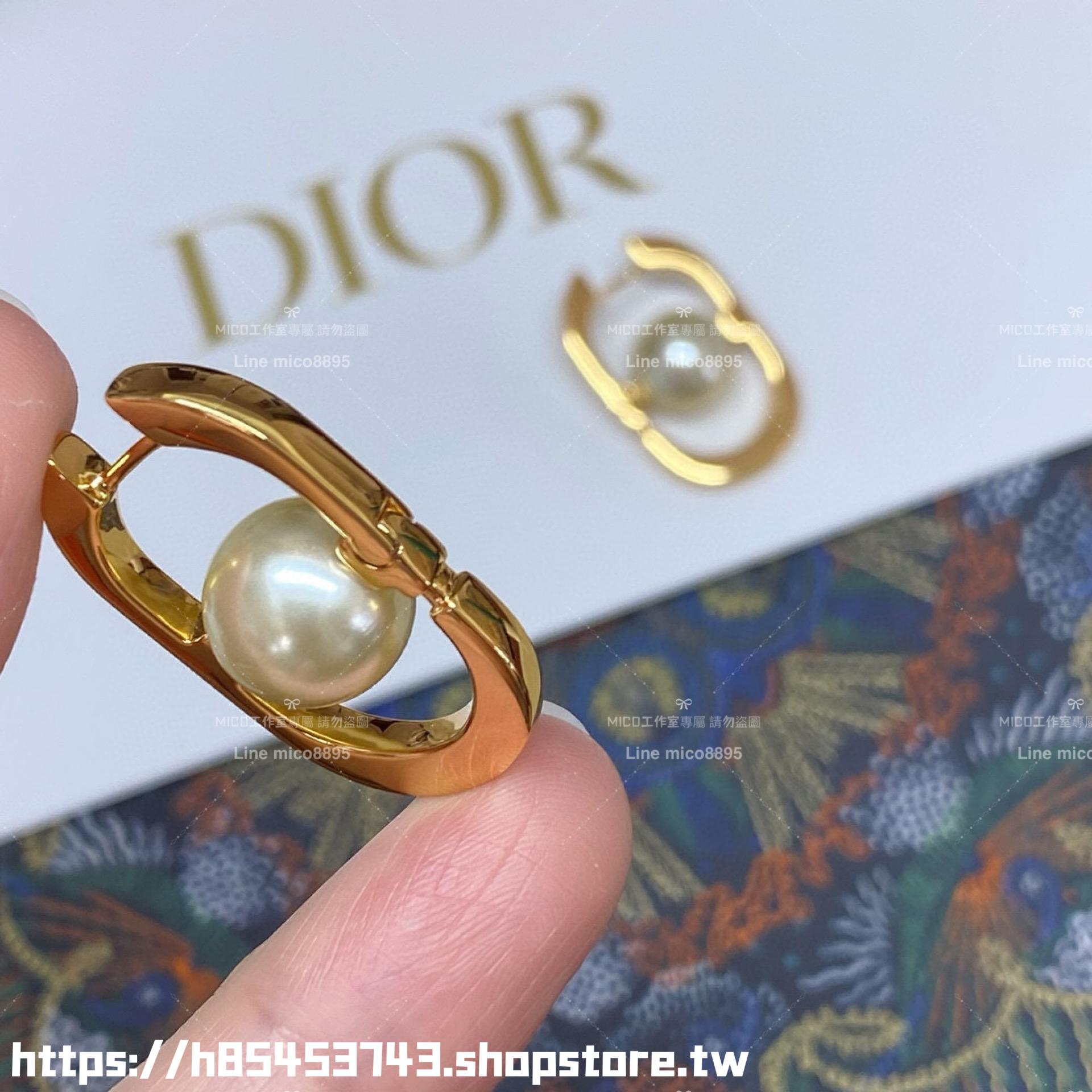 DIOR 簡約低調款 幾何U形珍珠耳環