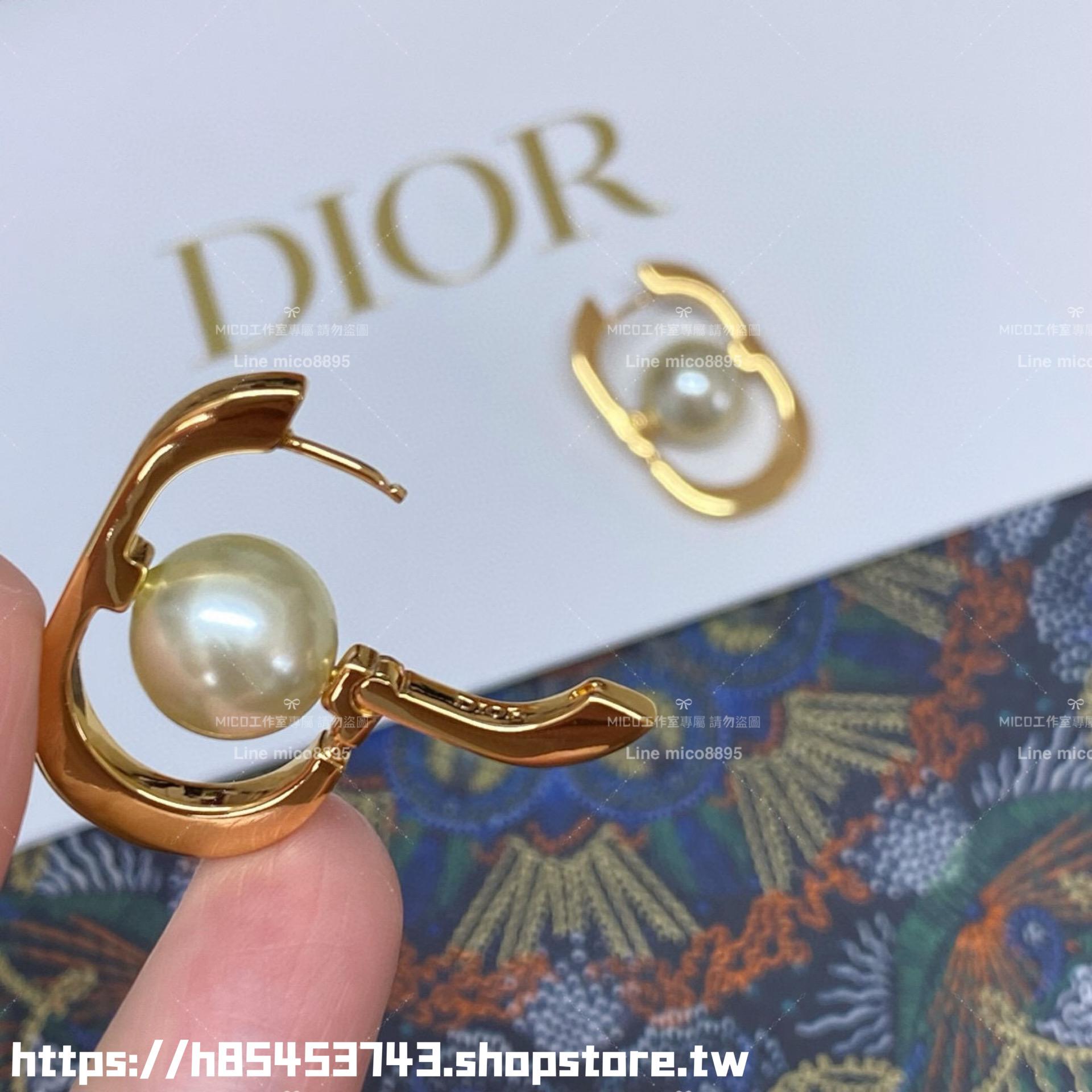 DIOR 簡約低調款 幾何U形珍珠耳環